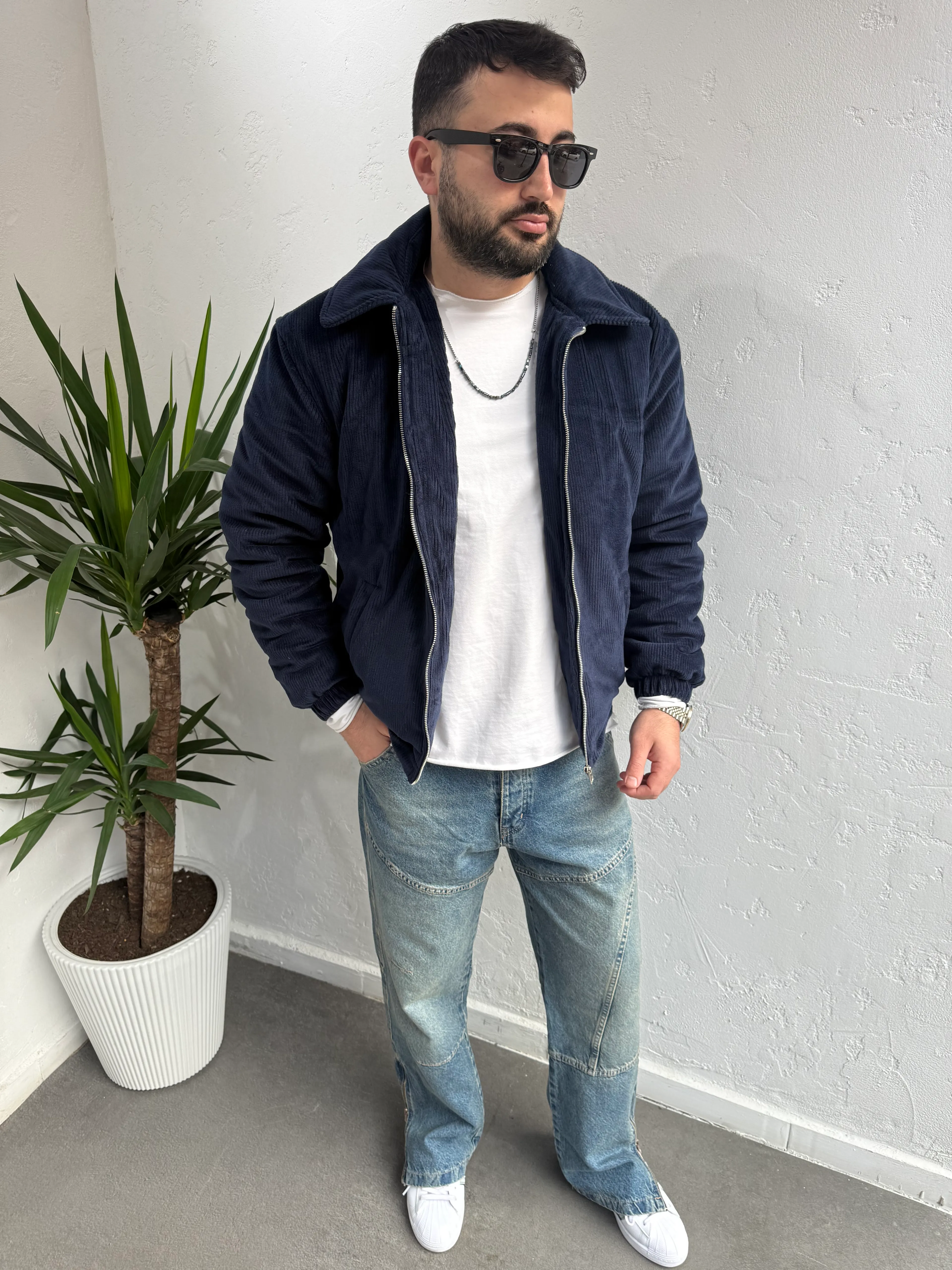 Zr Model Slim Fit Kadife Mont Lacivert 