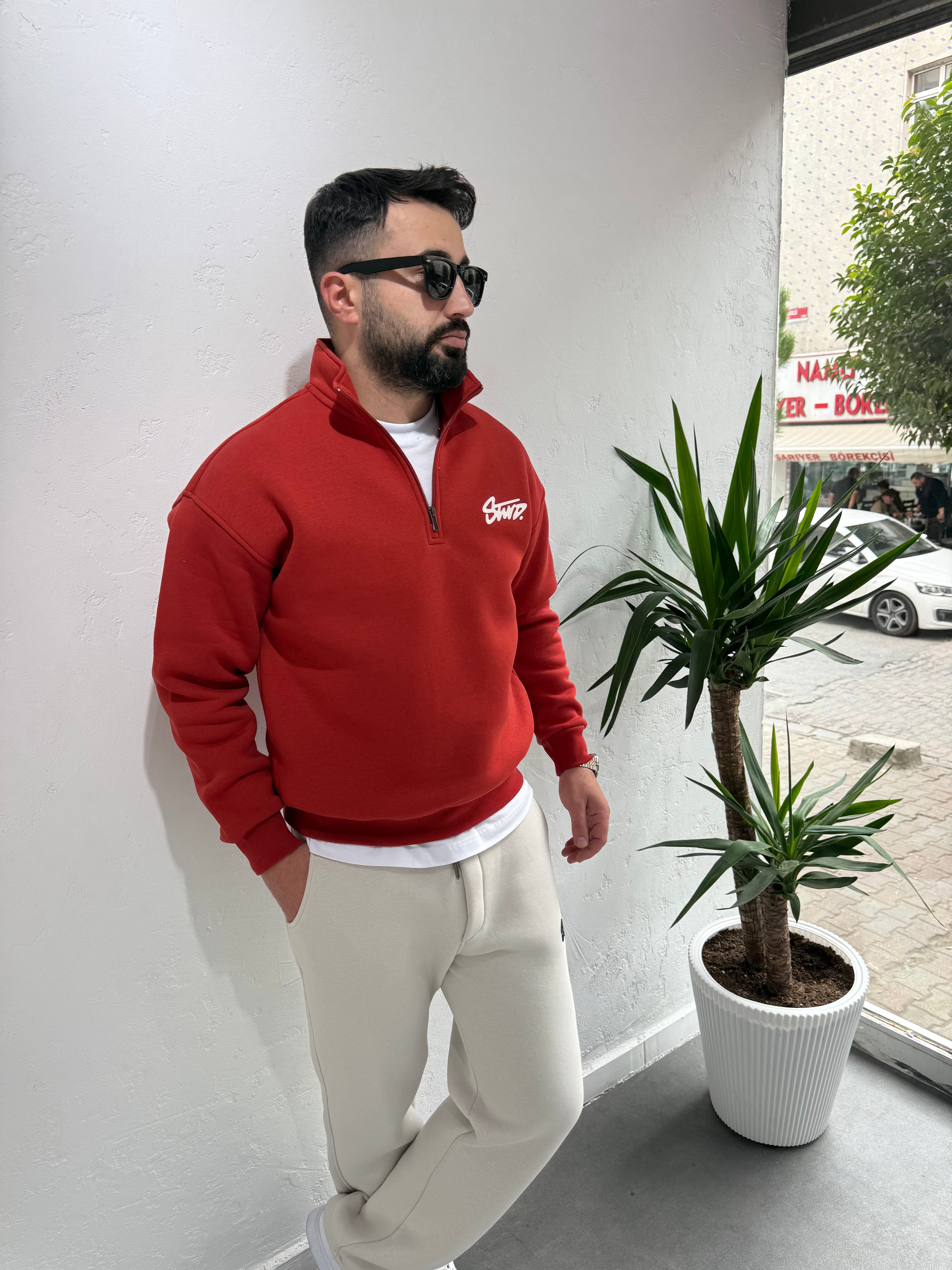 STWD Cotton Fermuarlı Sweatshirt Kiremit