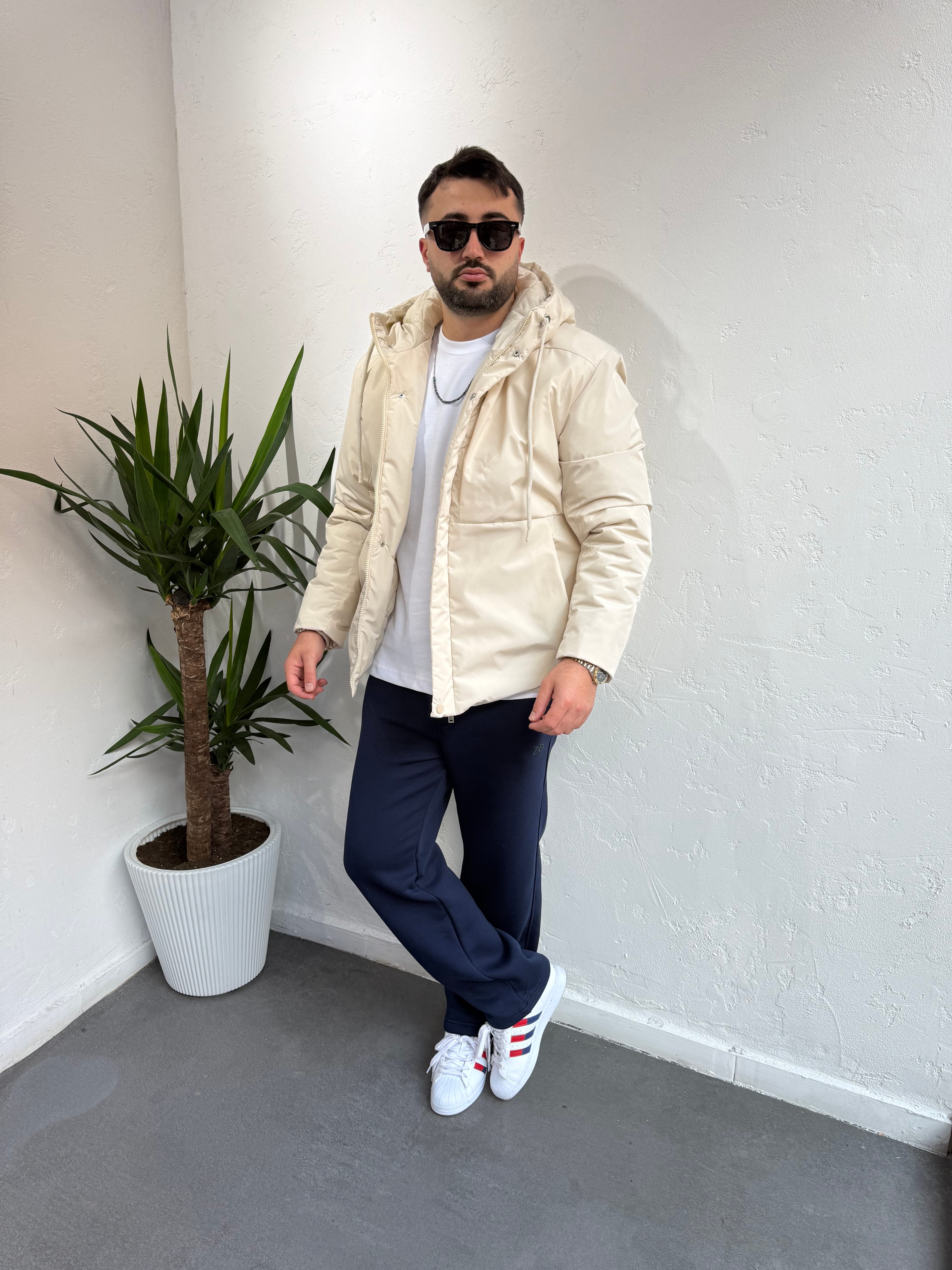 ZR Model Premium Kapüşonlu Mont Krem