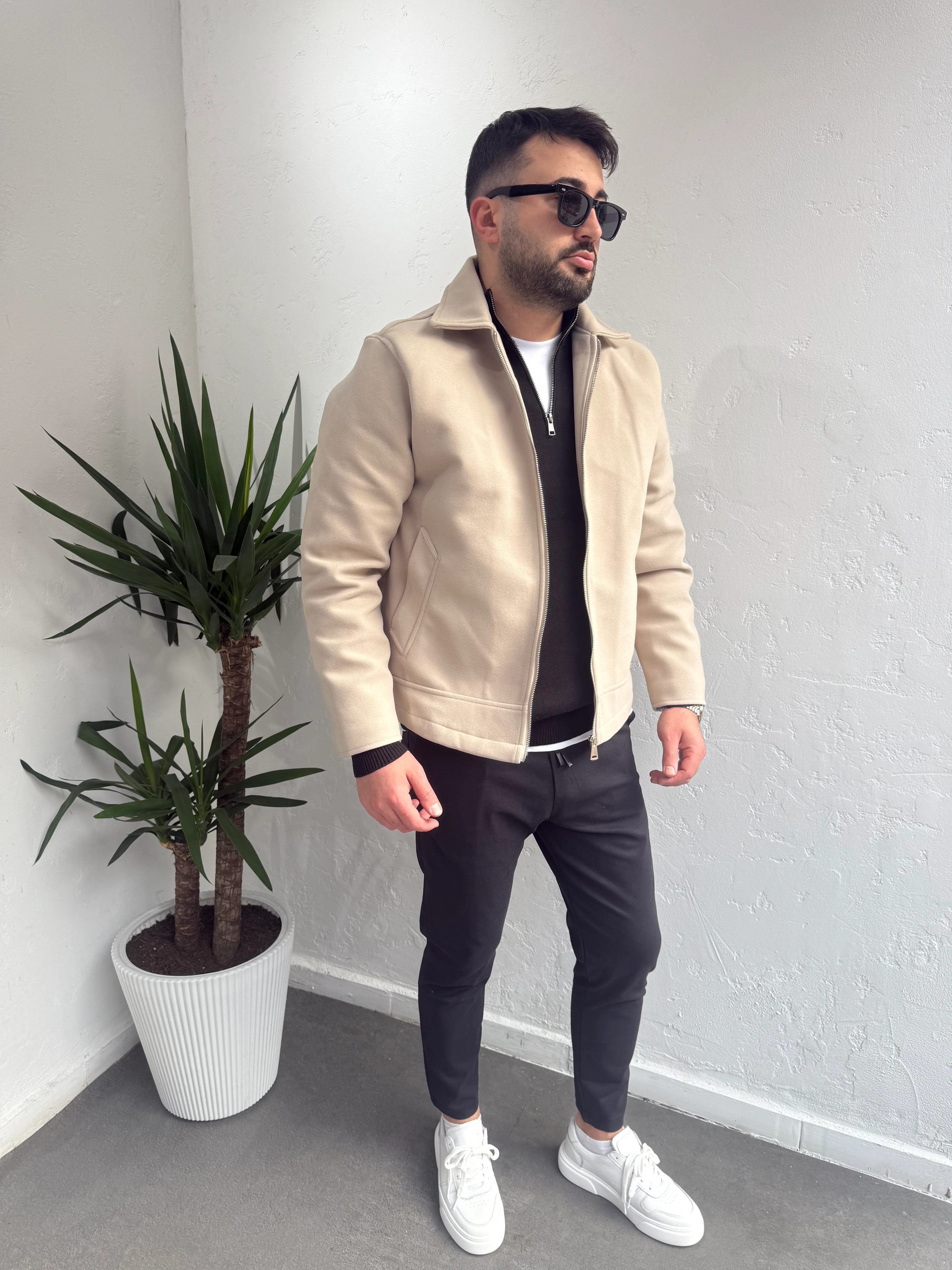 Pilot Kaşe Ceket Krem