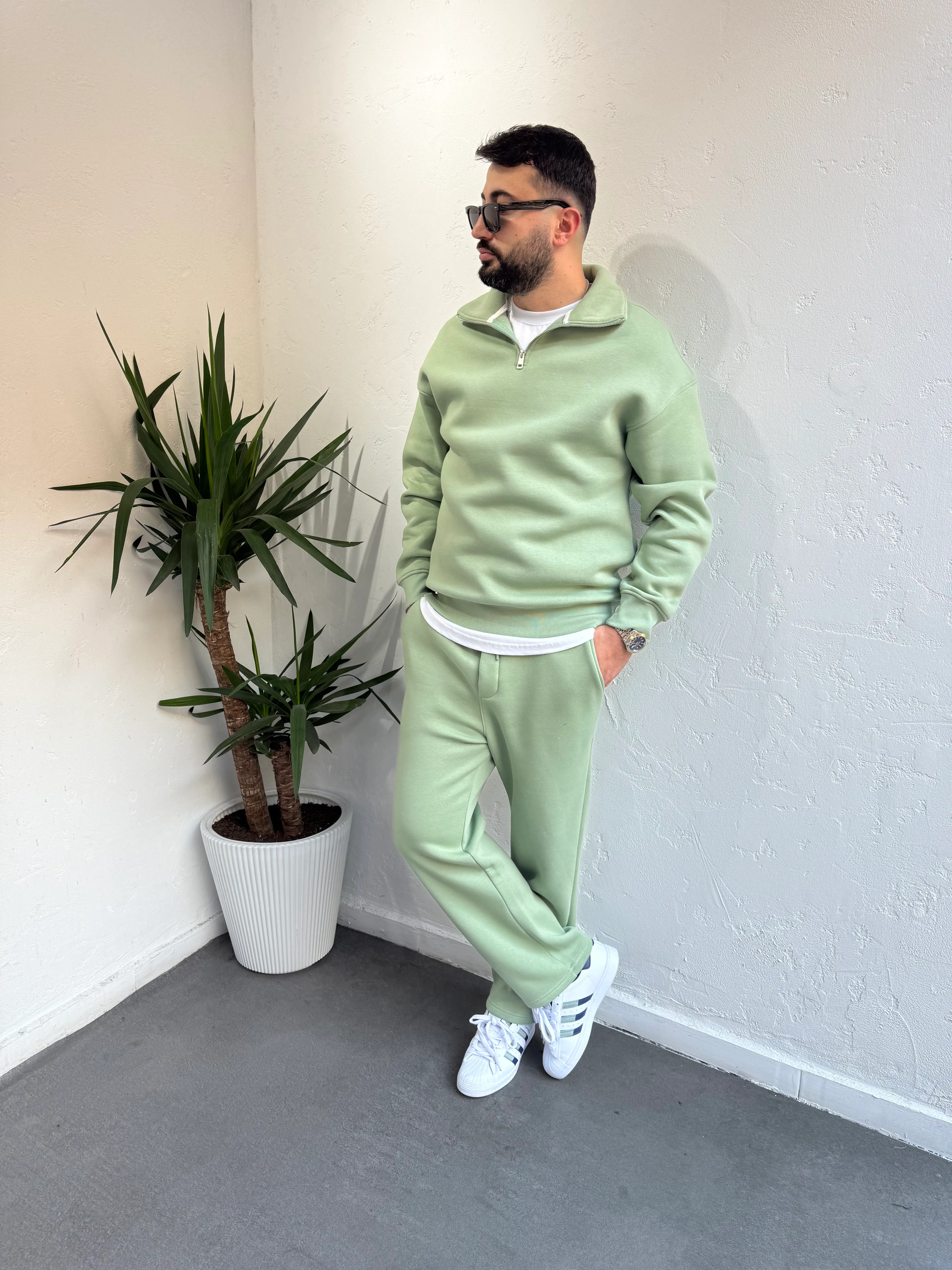 Lenasso Premium Fermuarlı Baggy Eşofman Takımı Su Yeşili