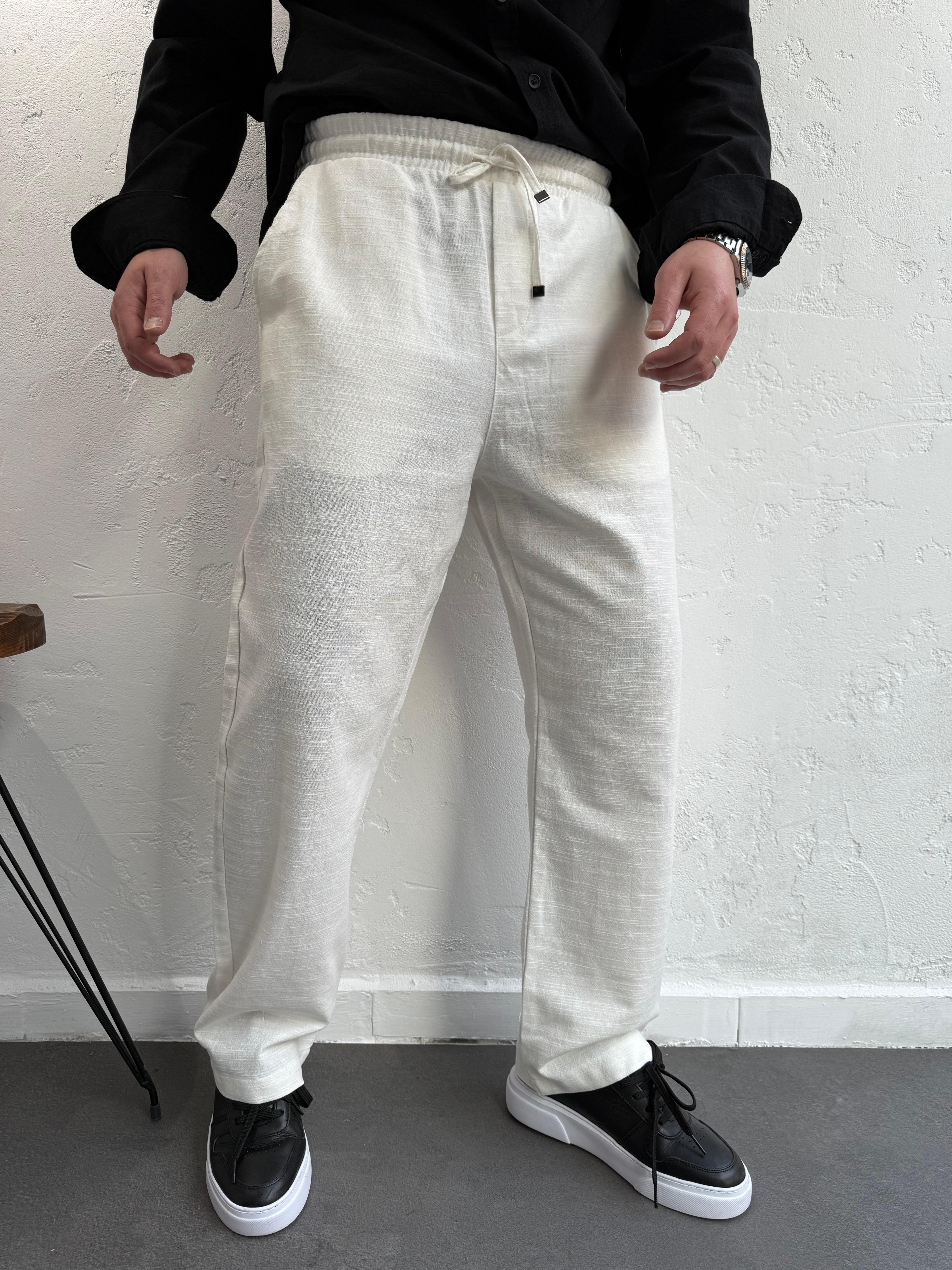 Lenasso Keten Baggy Pantolon Beyaz