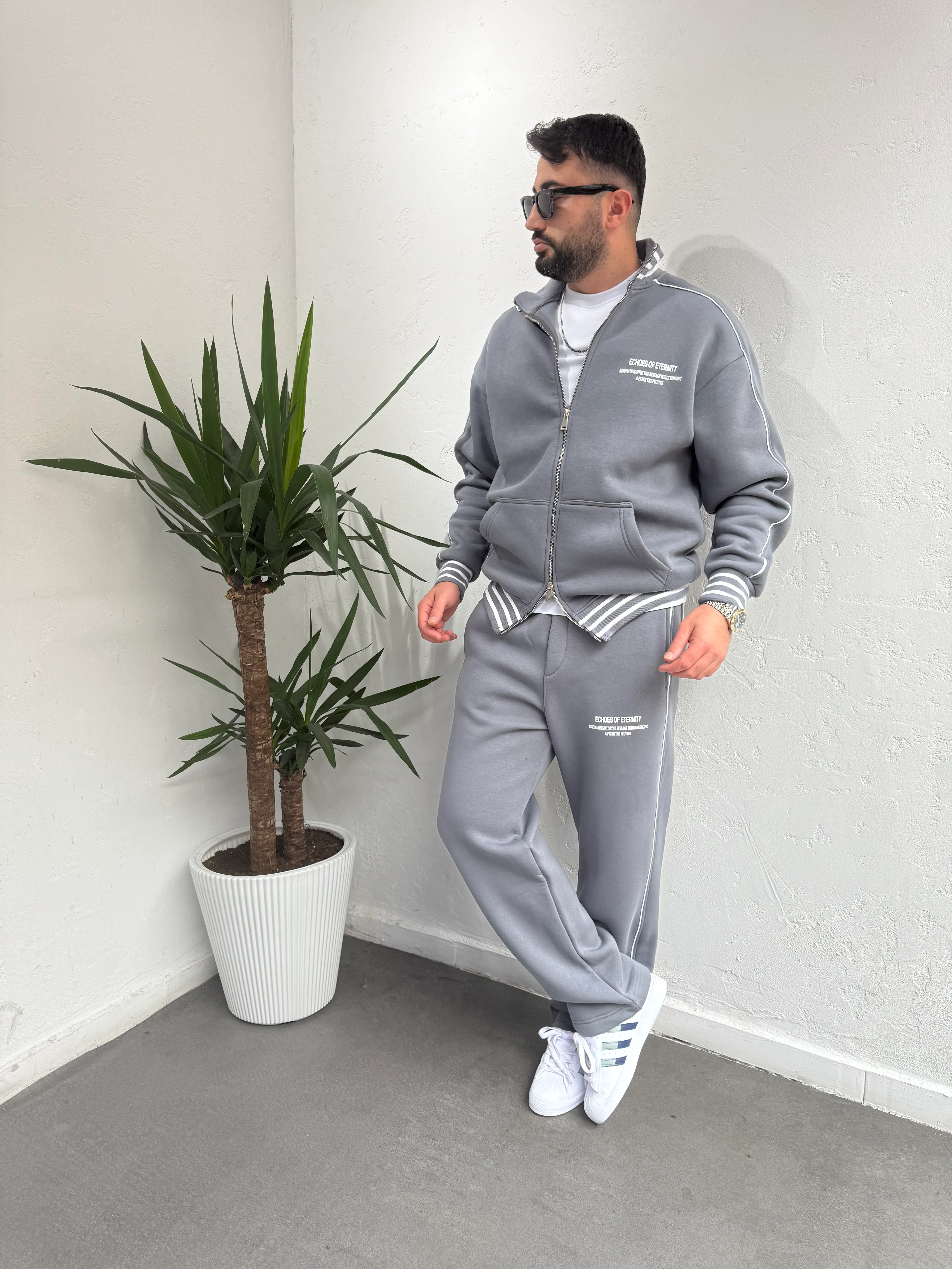 Deep Çift Fermuar Detaylı Eşofman Takımı Gri