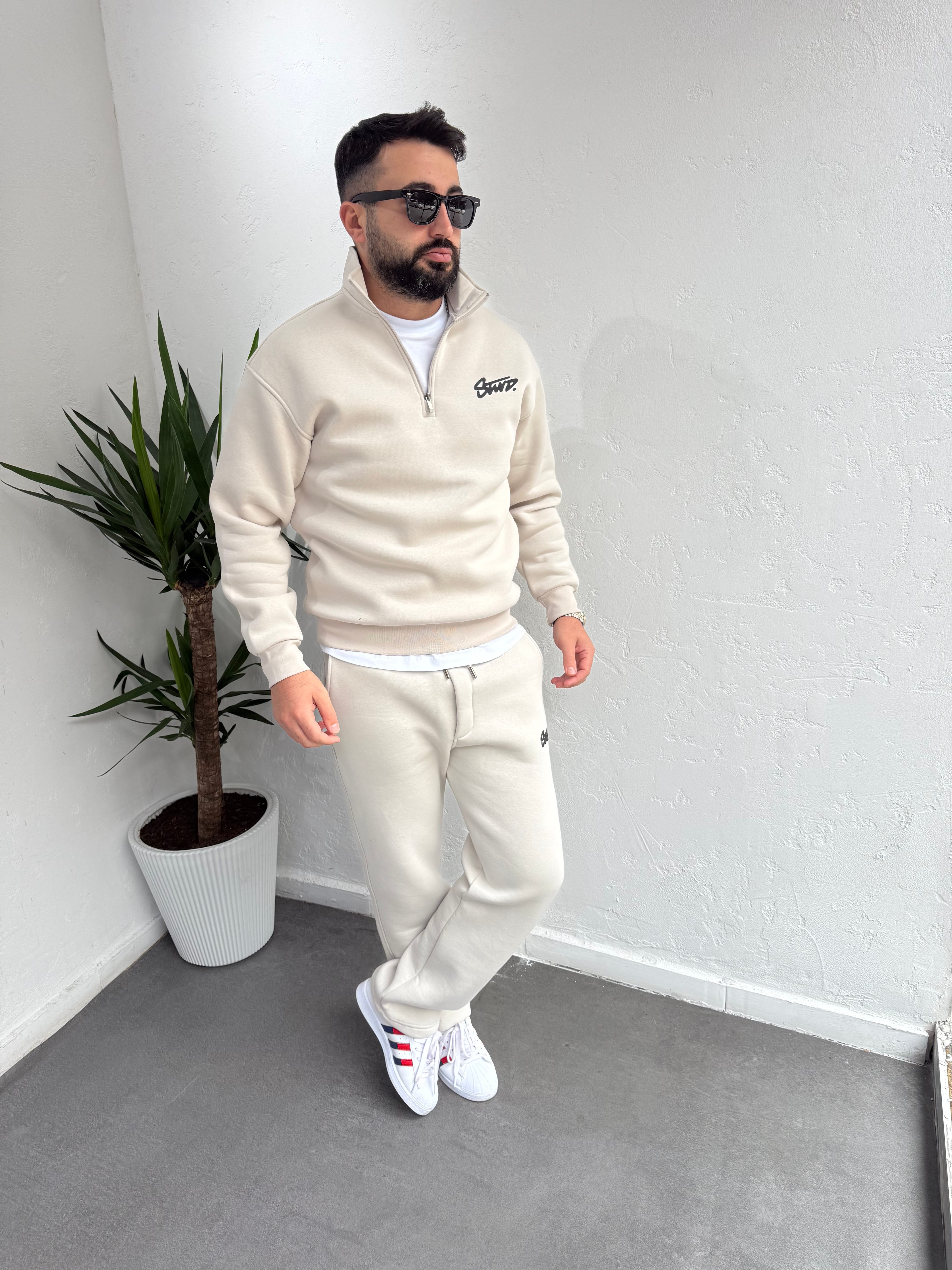 STWD Cotton Fermuarlı Sweatshirt Krem