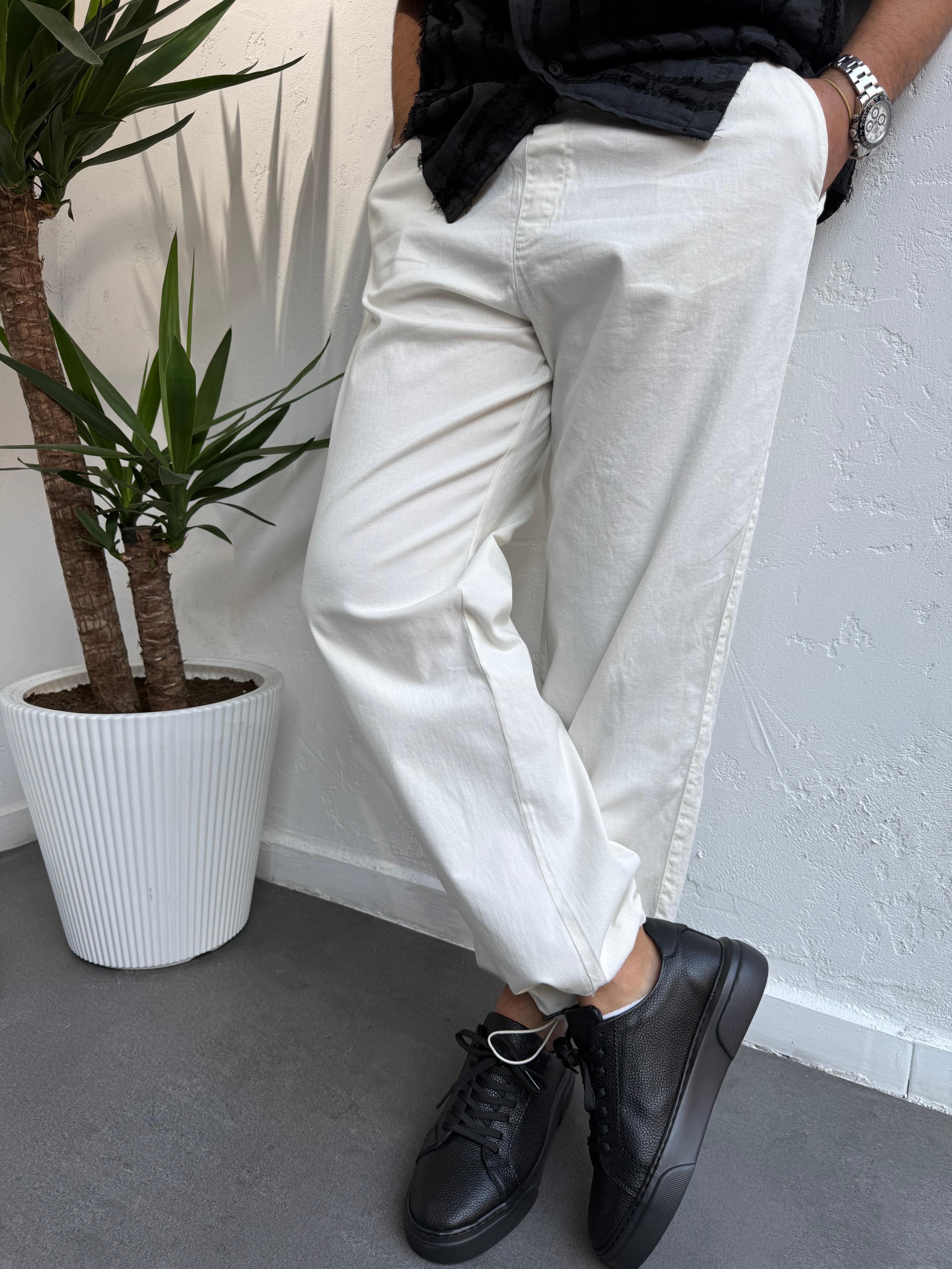 We11 Gabardin Baggy Pantolon Beyaz