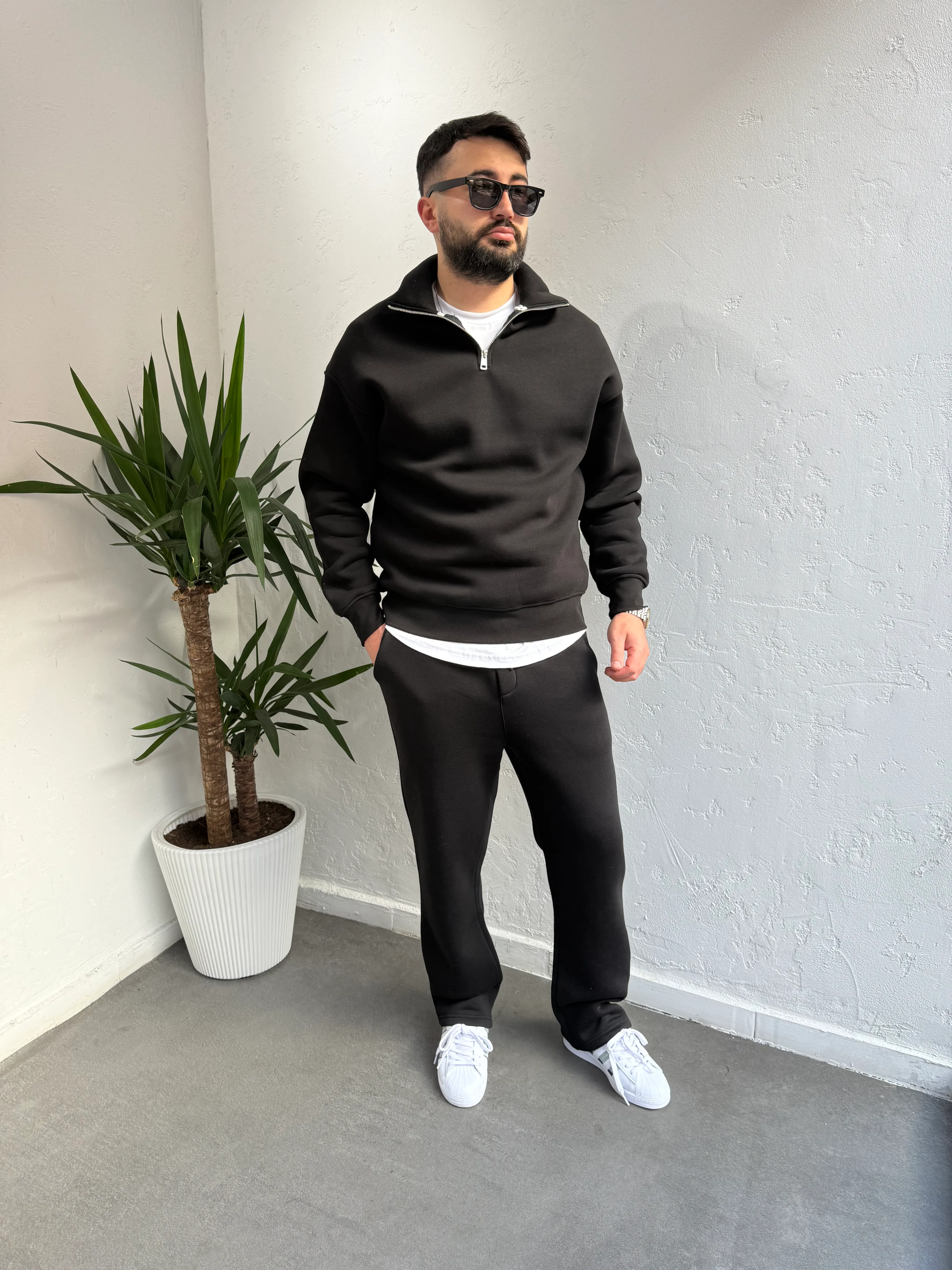 Lenasso Premium Fermuarlı Baggy Eşofman Takımı Siyah