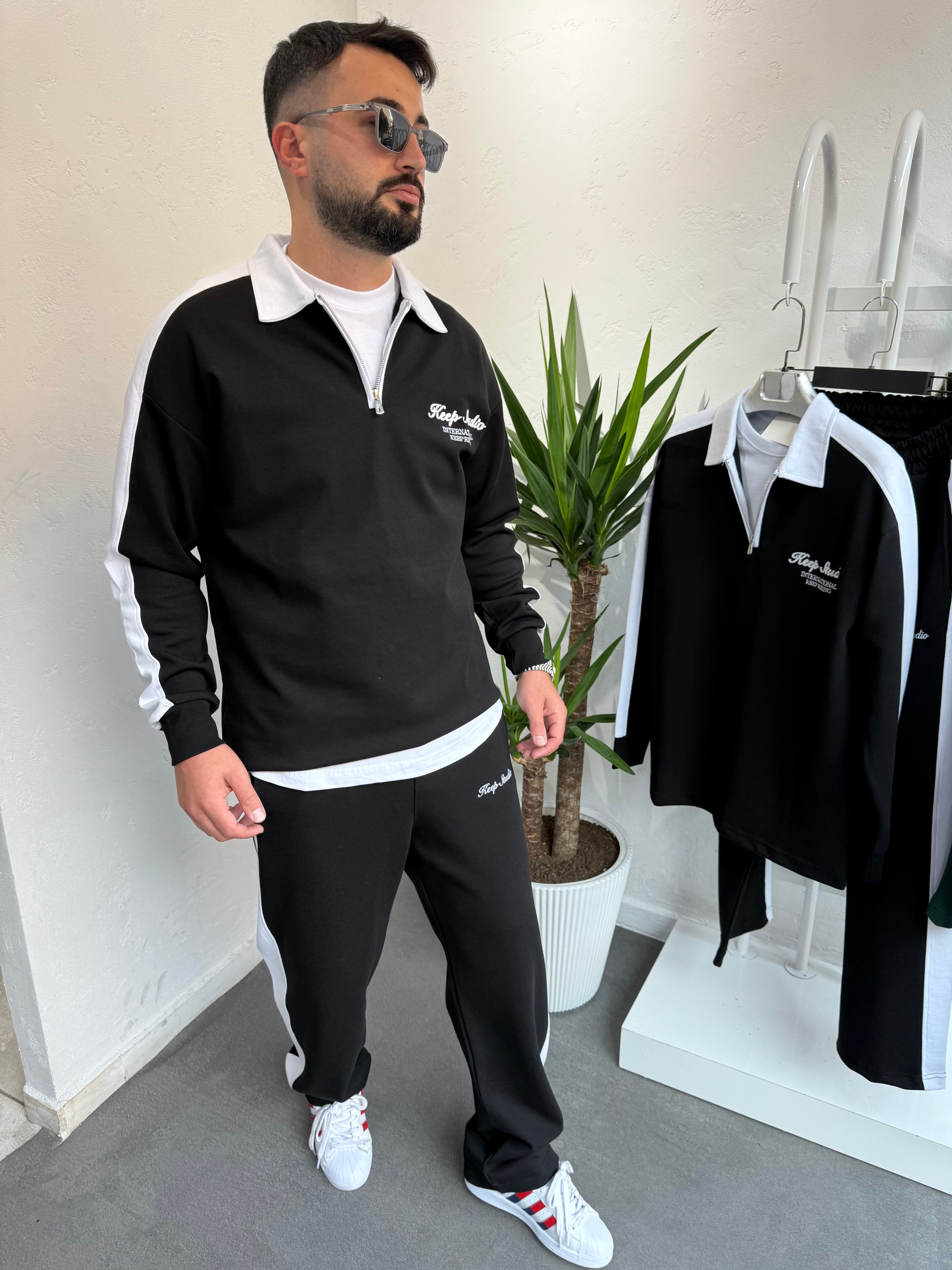 Fermuarlı Yaka Baggy Eşofman Takımı Siyah