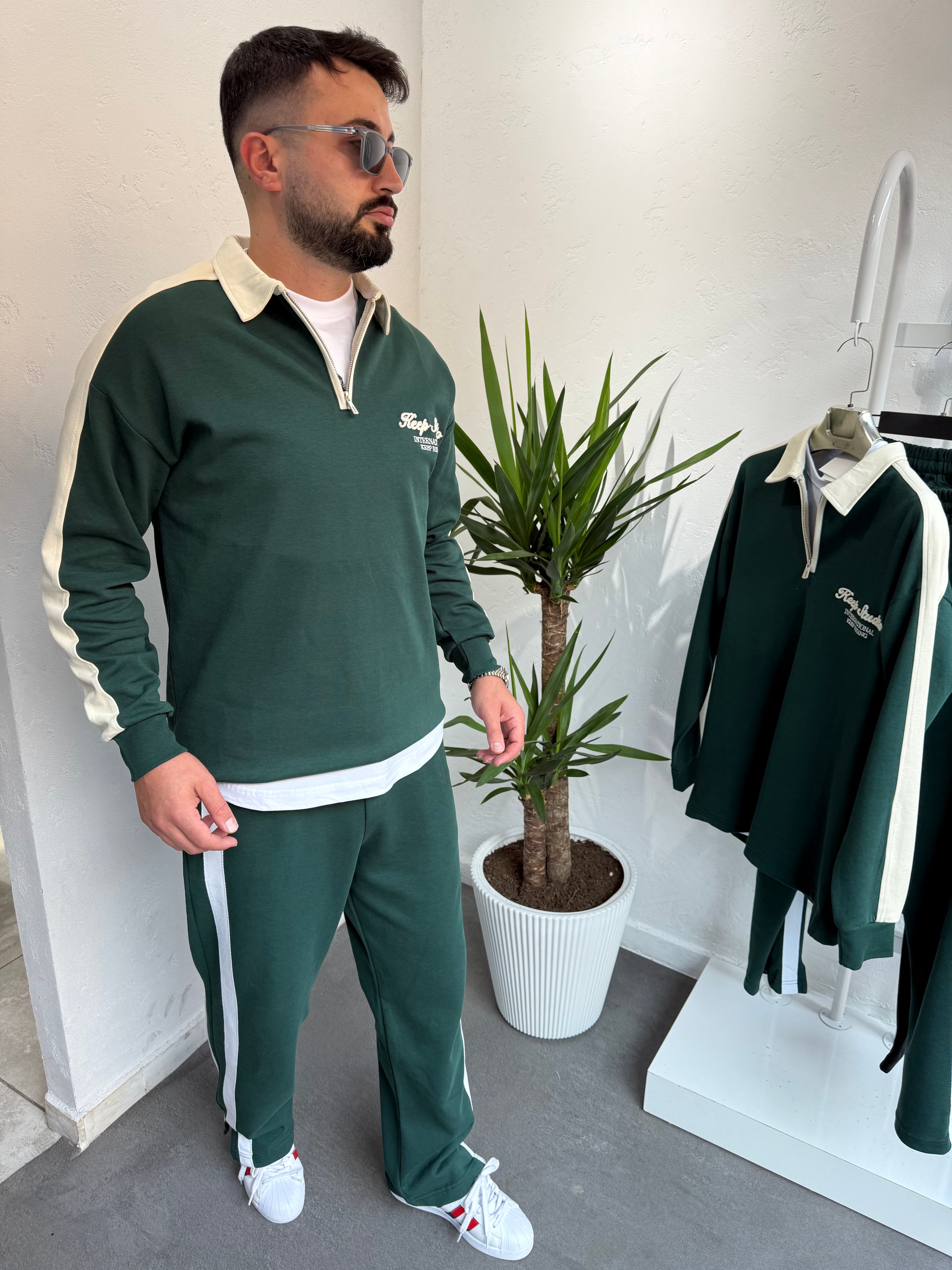 Fermuarlı Yaka Baggy Eşofman Takımı Yeşil