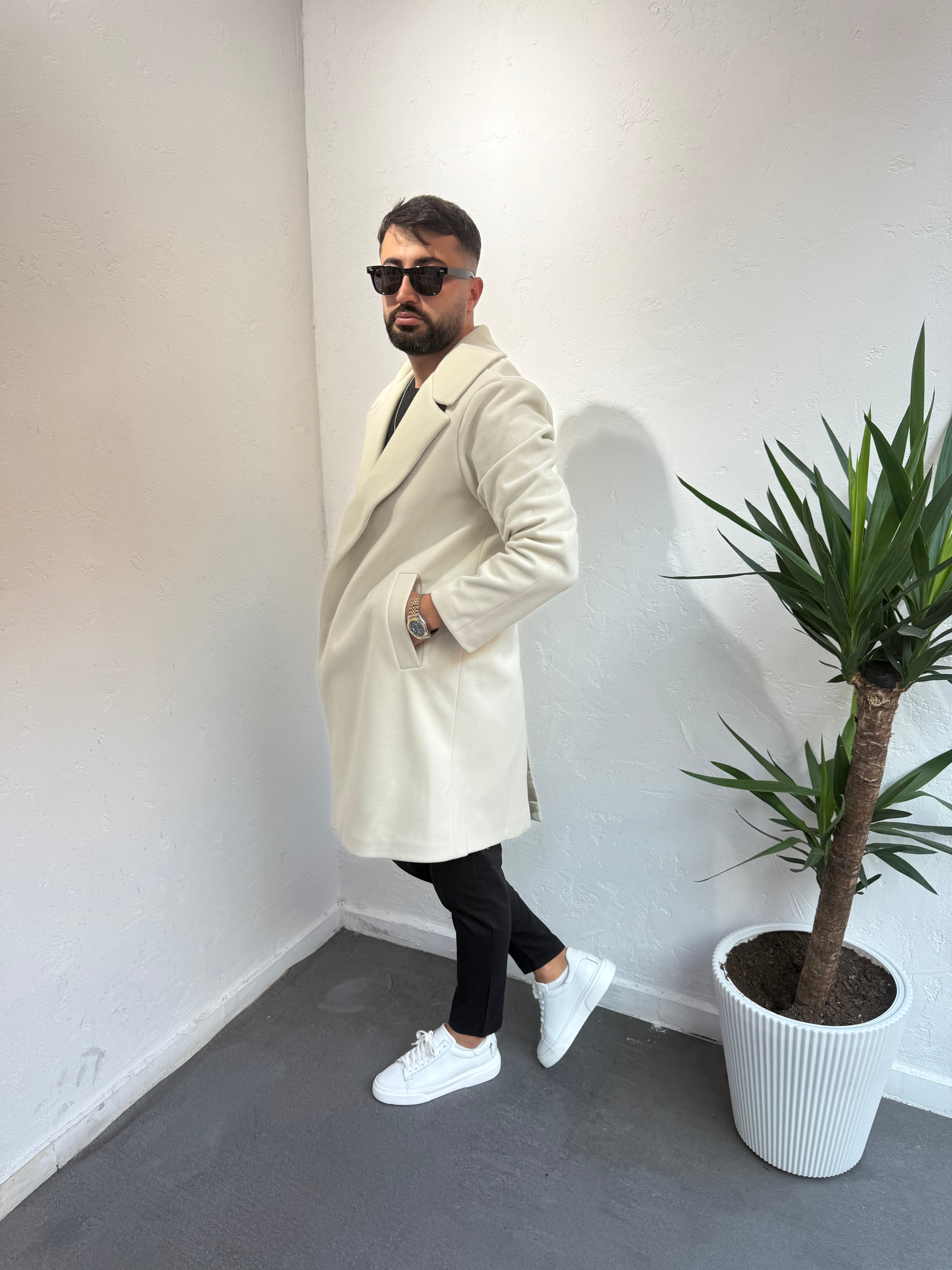 Lenasso Premium Kaşe Kaban Bej