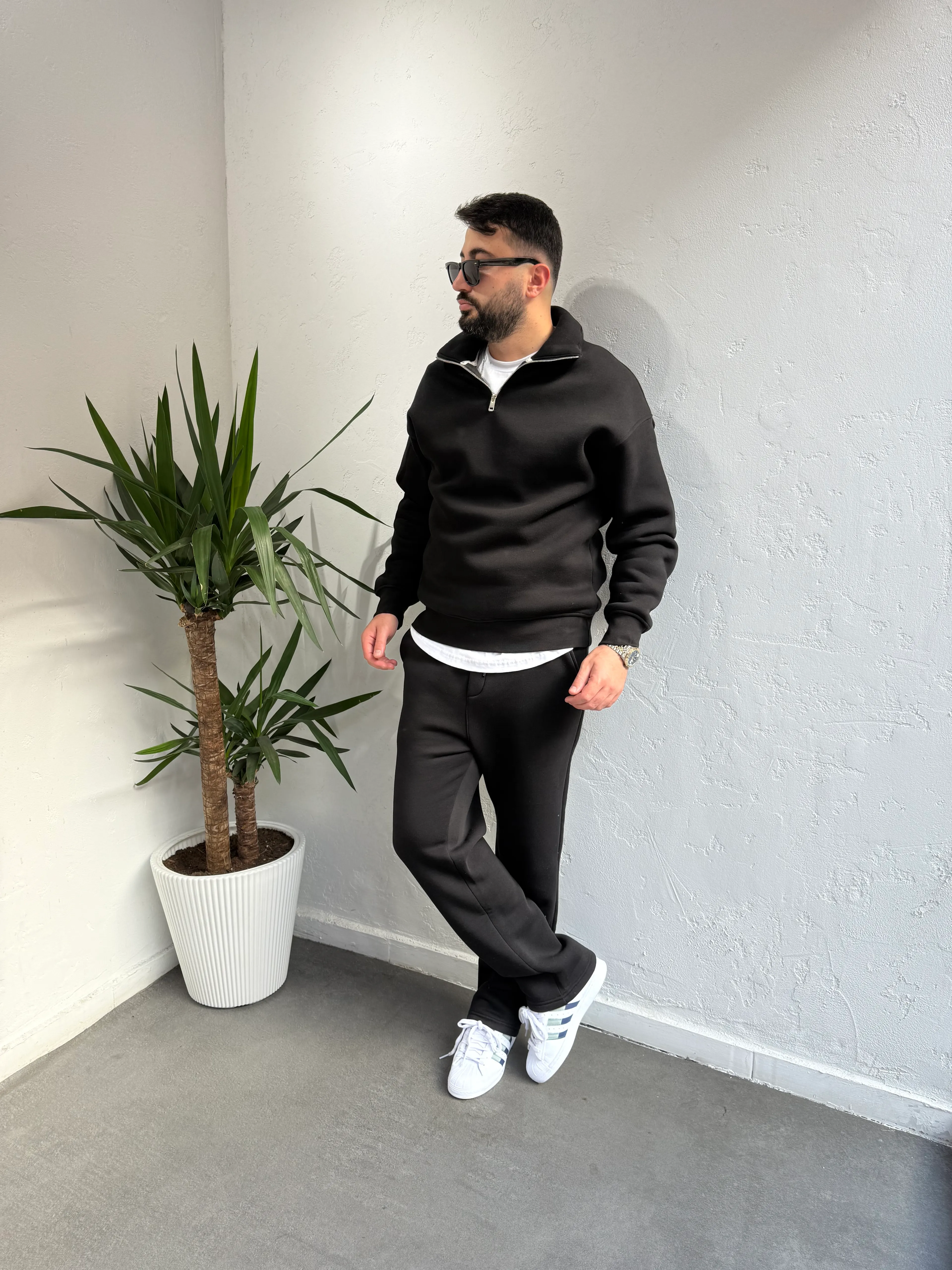 Lenasso Premium Fermuarlı Baggy Eşofman Takımı Siyah