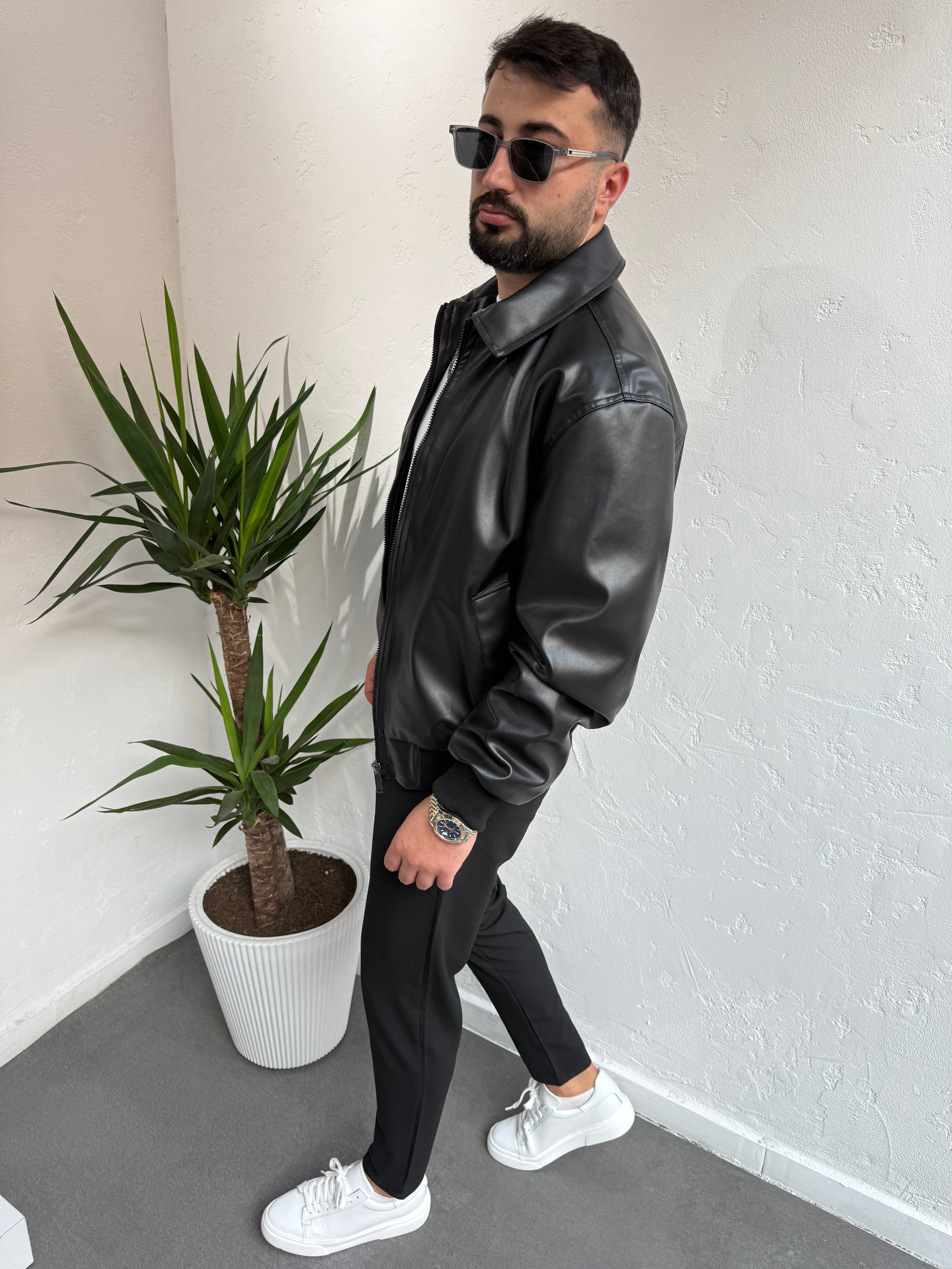 Zr Model Pilot Deri Ceket Siyah 