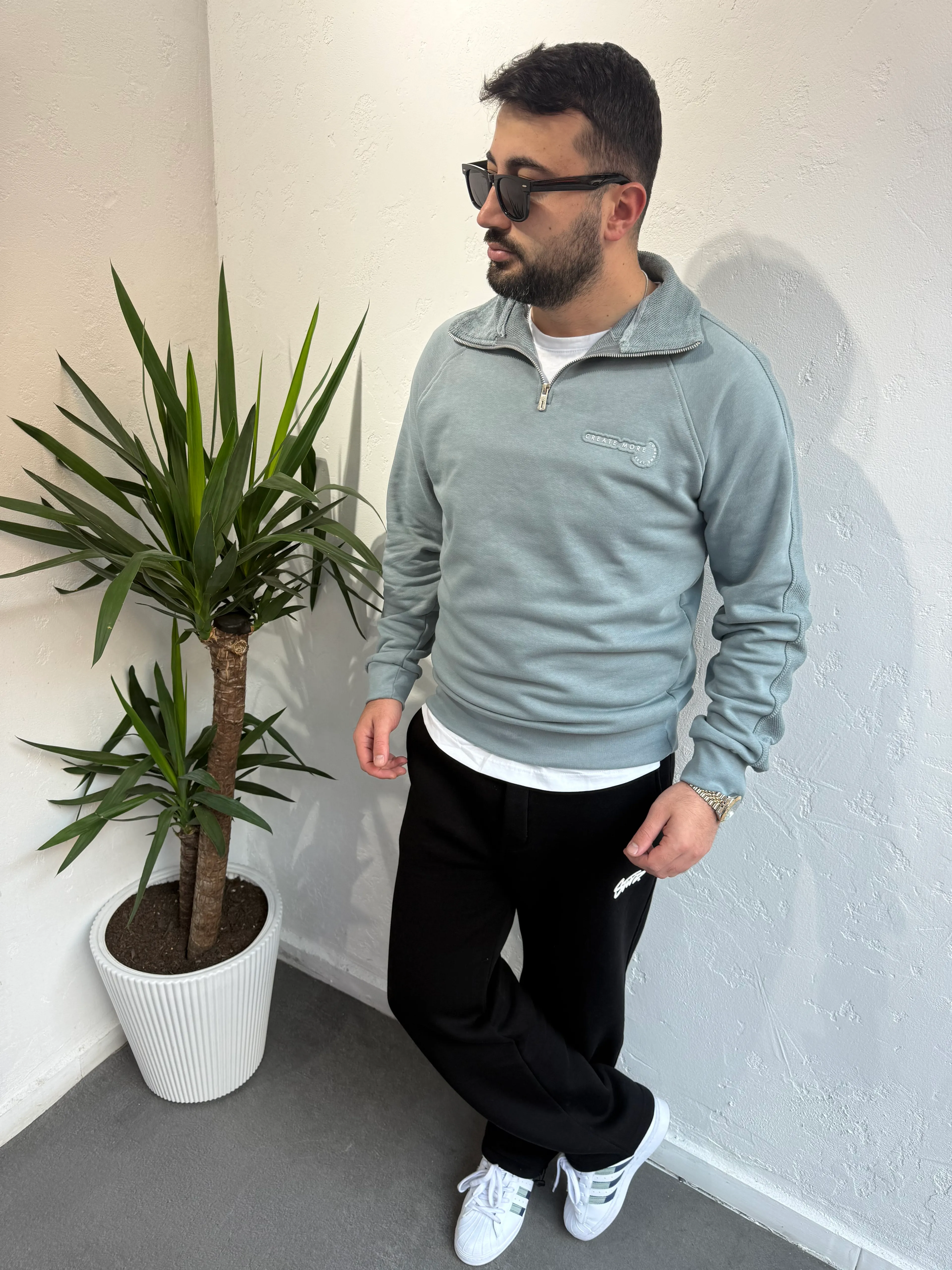 Deep Create Çizgili Sweat Zümrüt Yeşili 