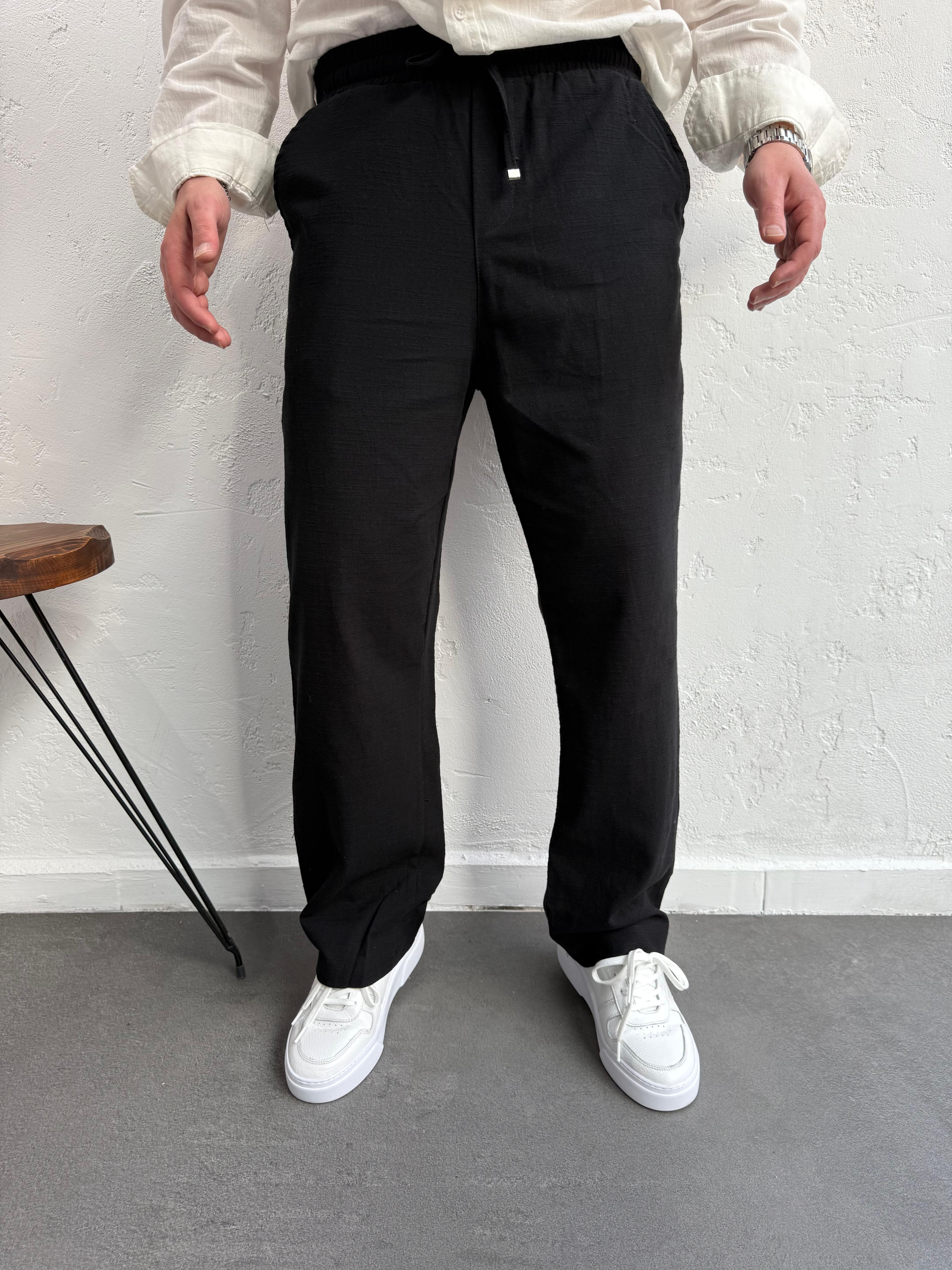 Lenasso Keten Baggy Pantolon Siyah