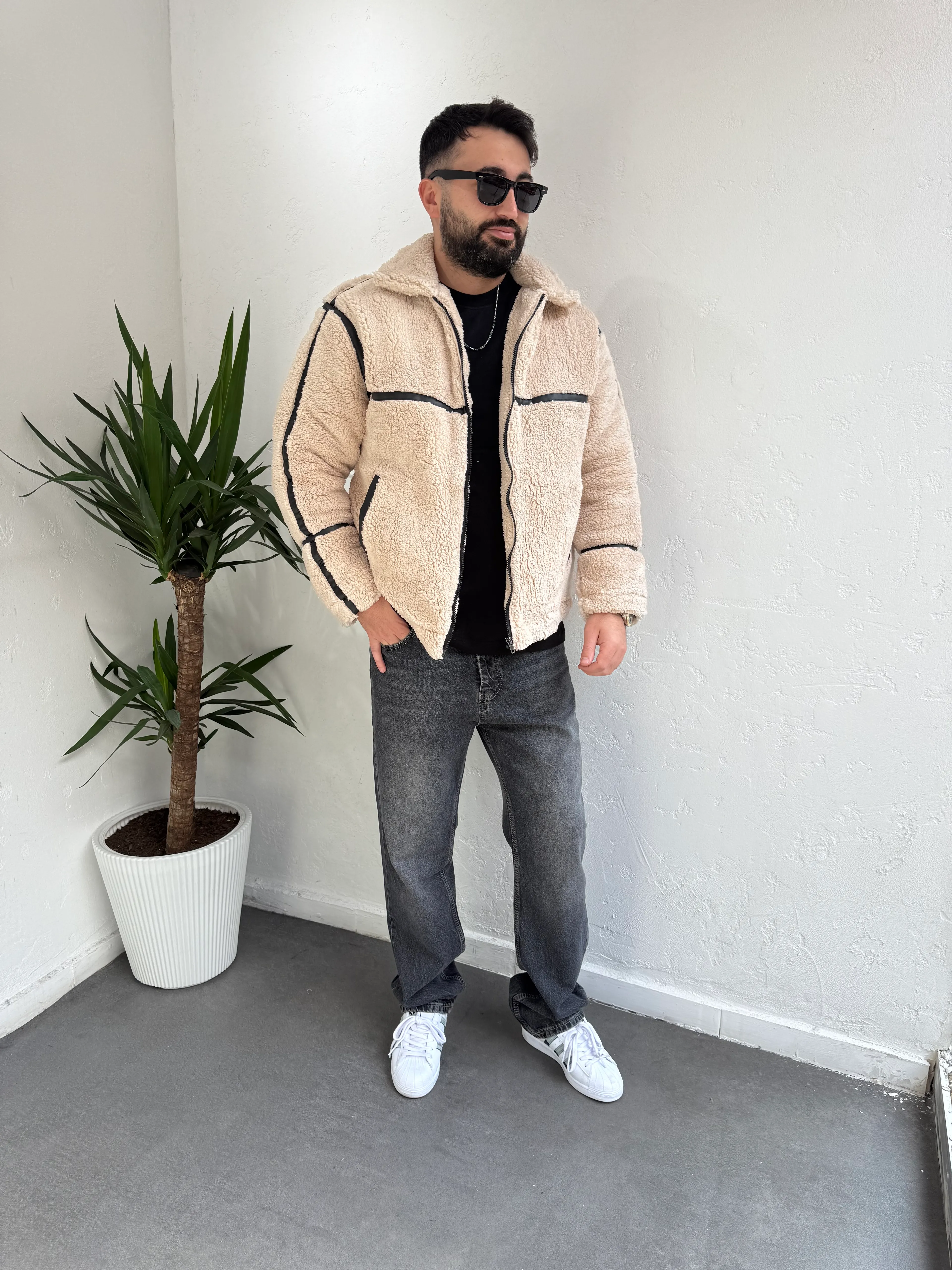 ZR Model Peluş Mont Krem