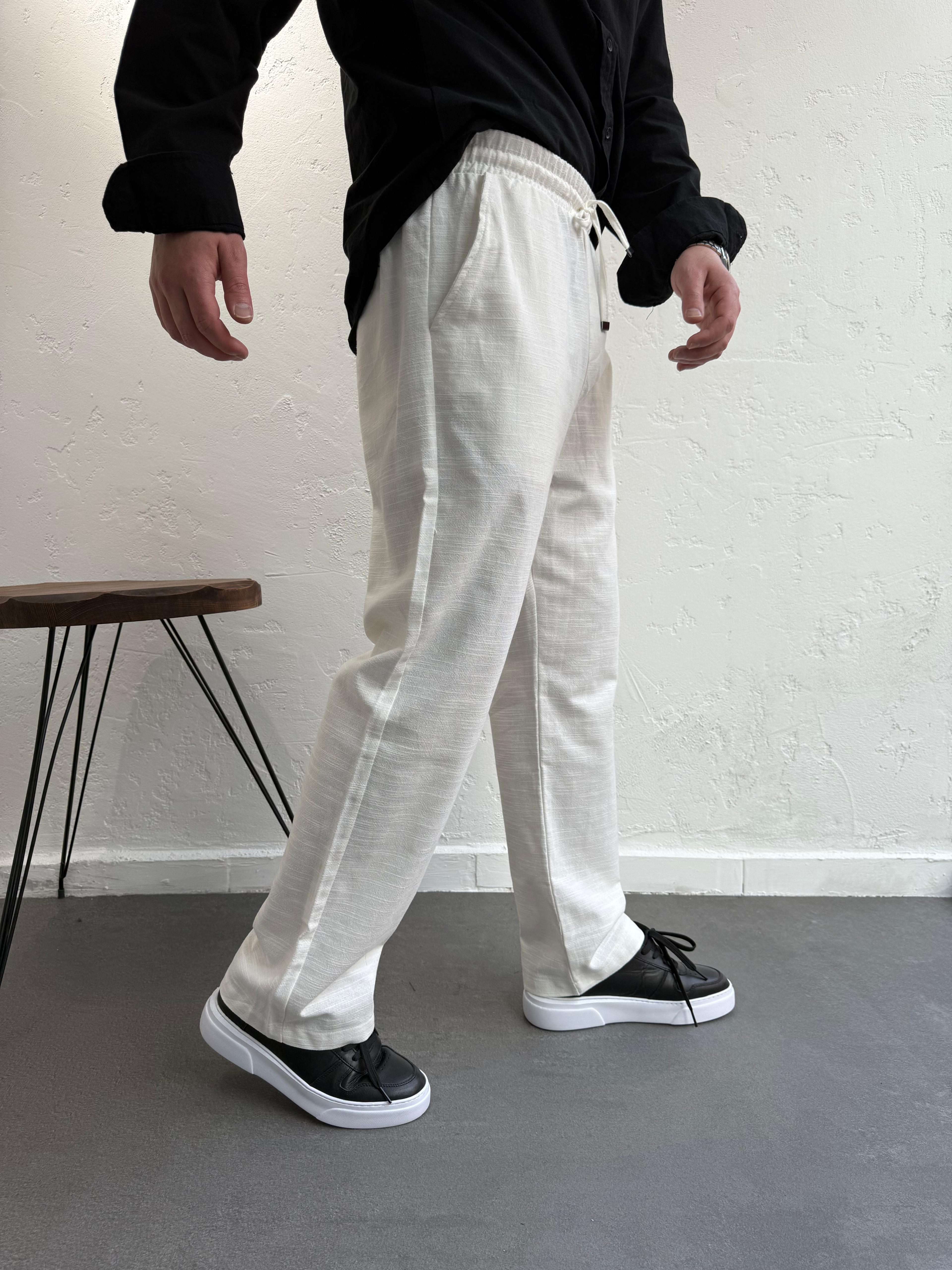 Lenasso Keten Baggy Pantolon Beyaz