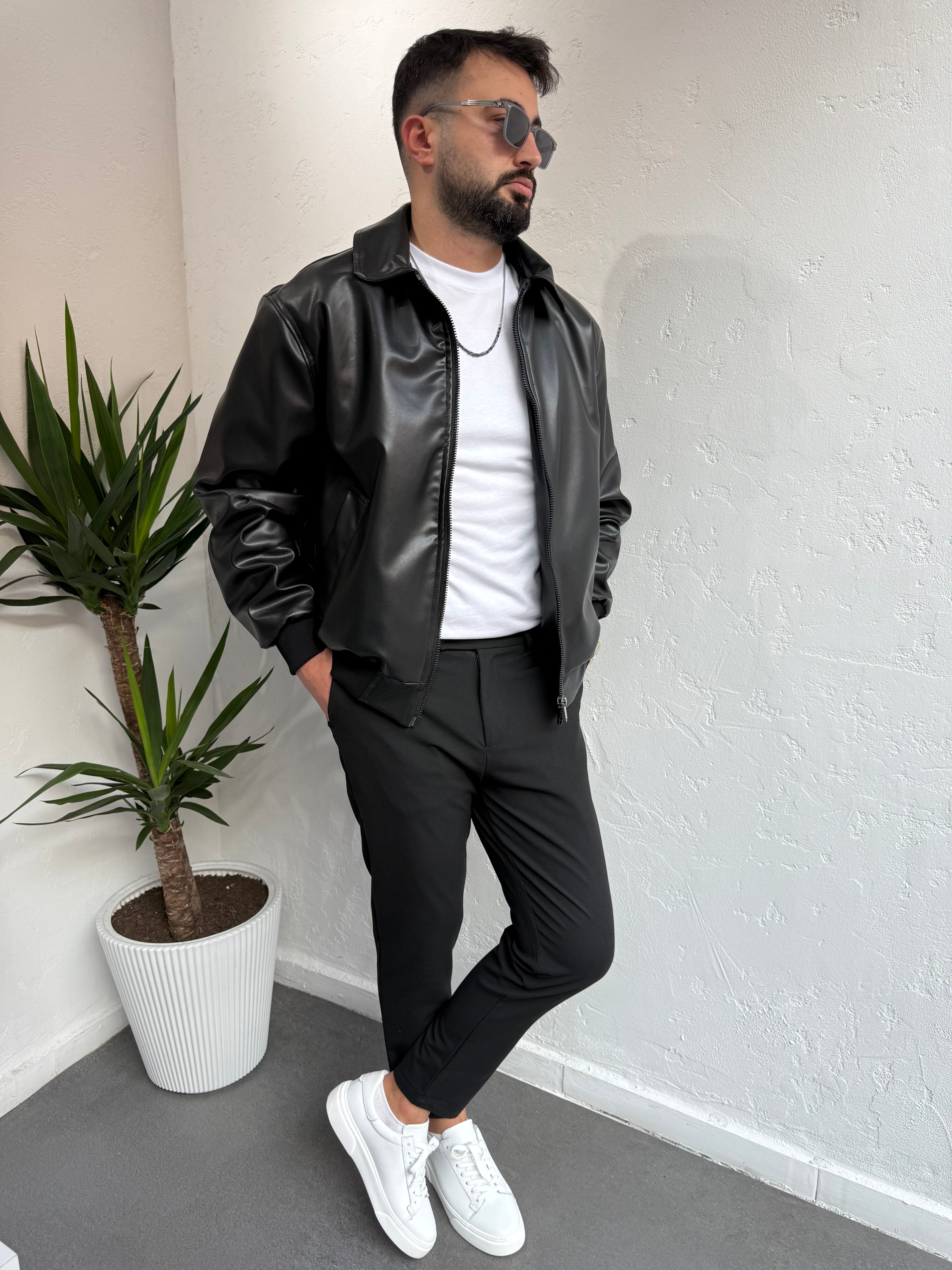 Zr Model Pilot Deri Ceket Siyah 