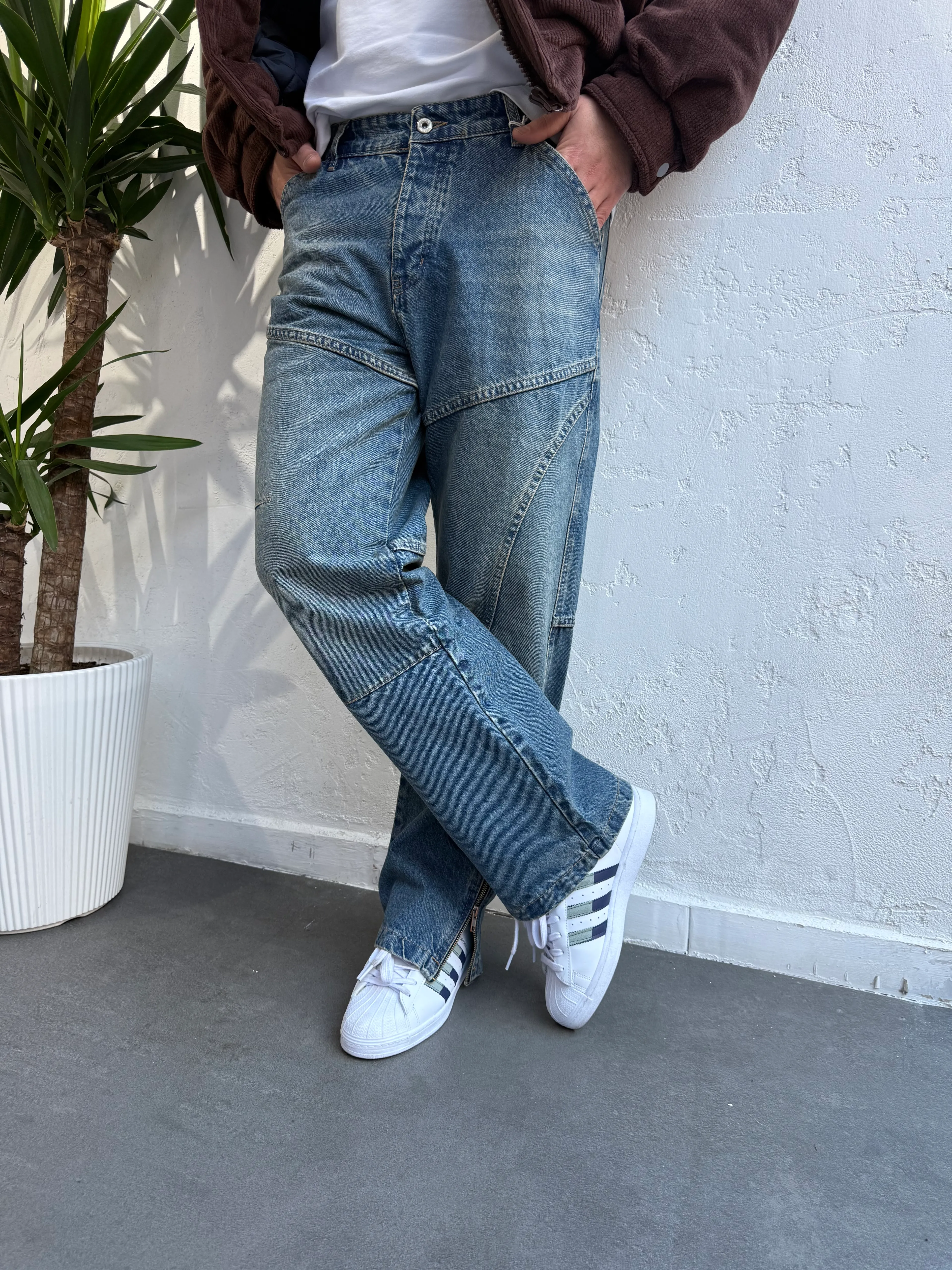 Fermuarlı Paça Tasarım Baggy Mavi