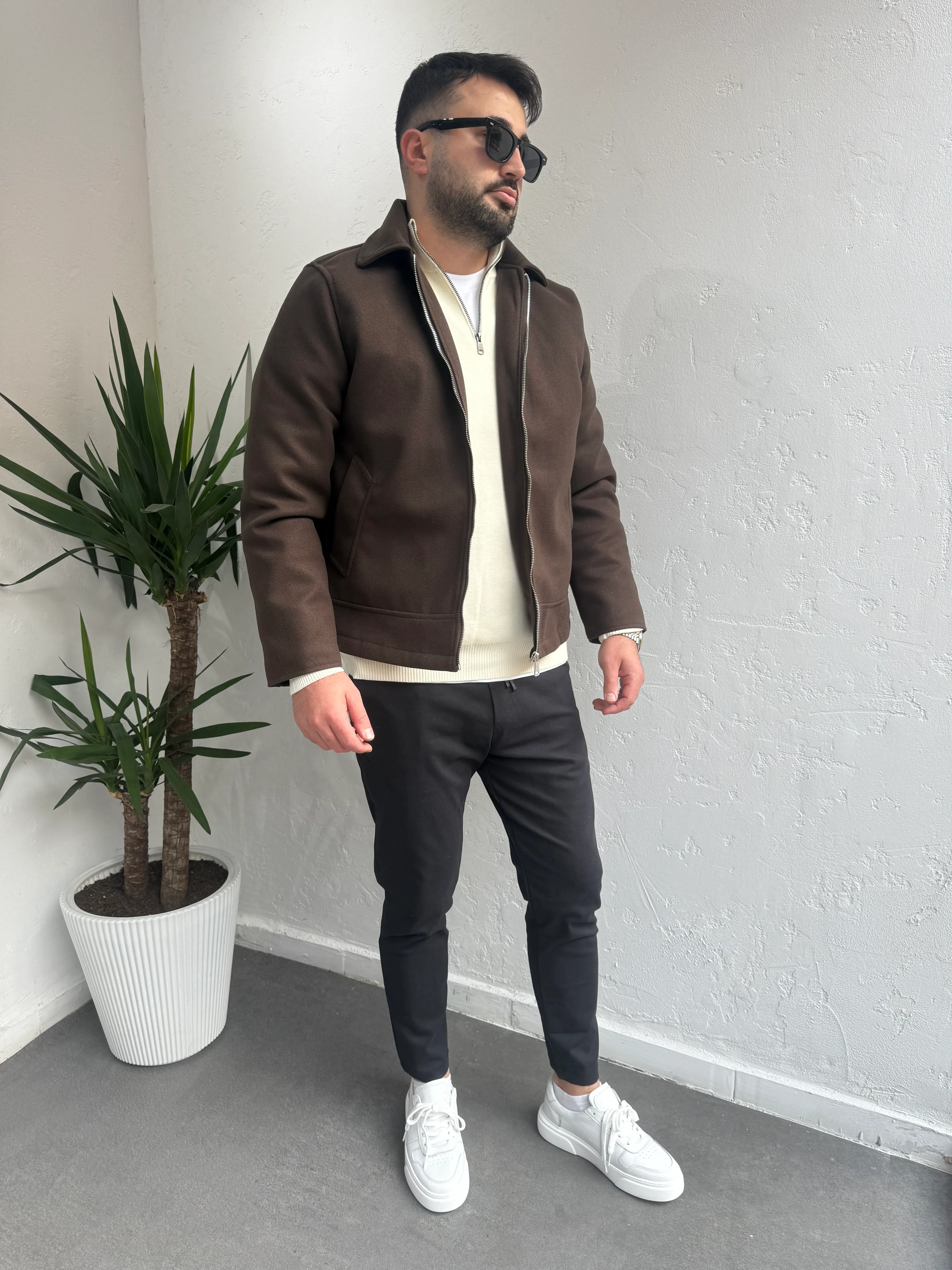 Pilot Kaşe Ceket Kahverengi