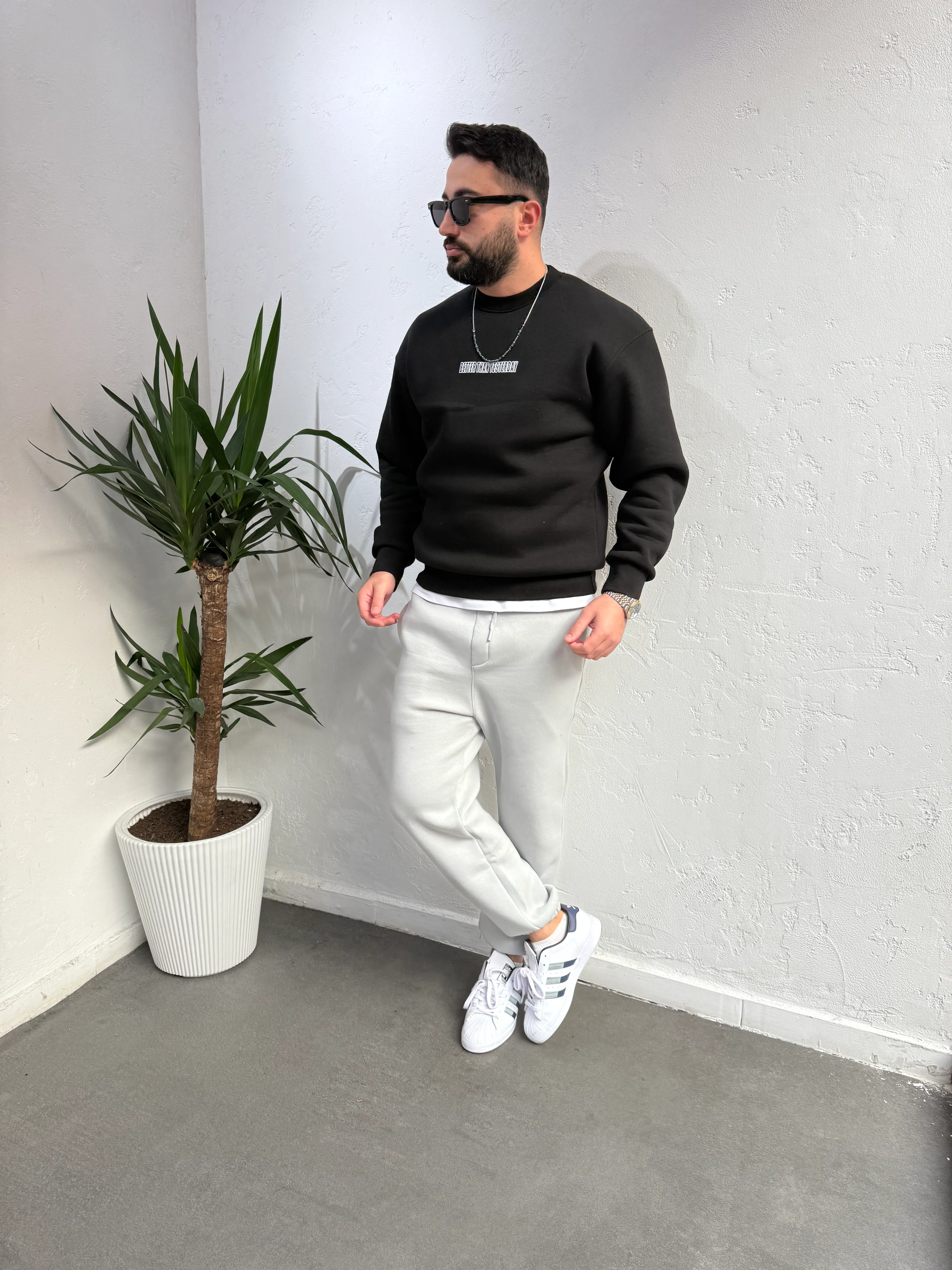 Deep Ön Arka Baskılı Sweatshirt Siyah