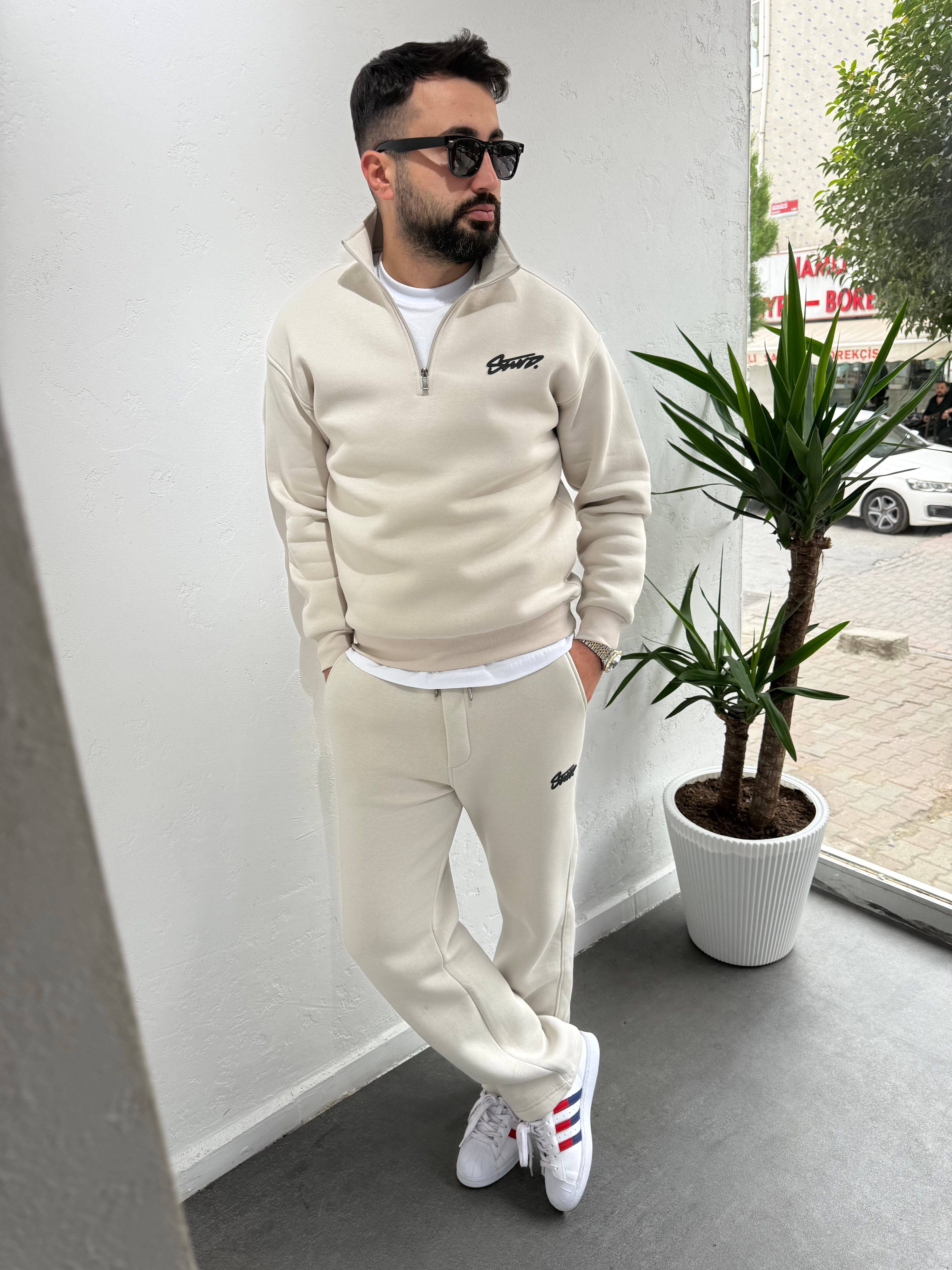 STWD Cotton Fermuarlı Sweatshirt Krem