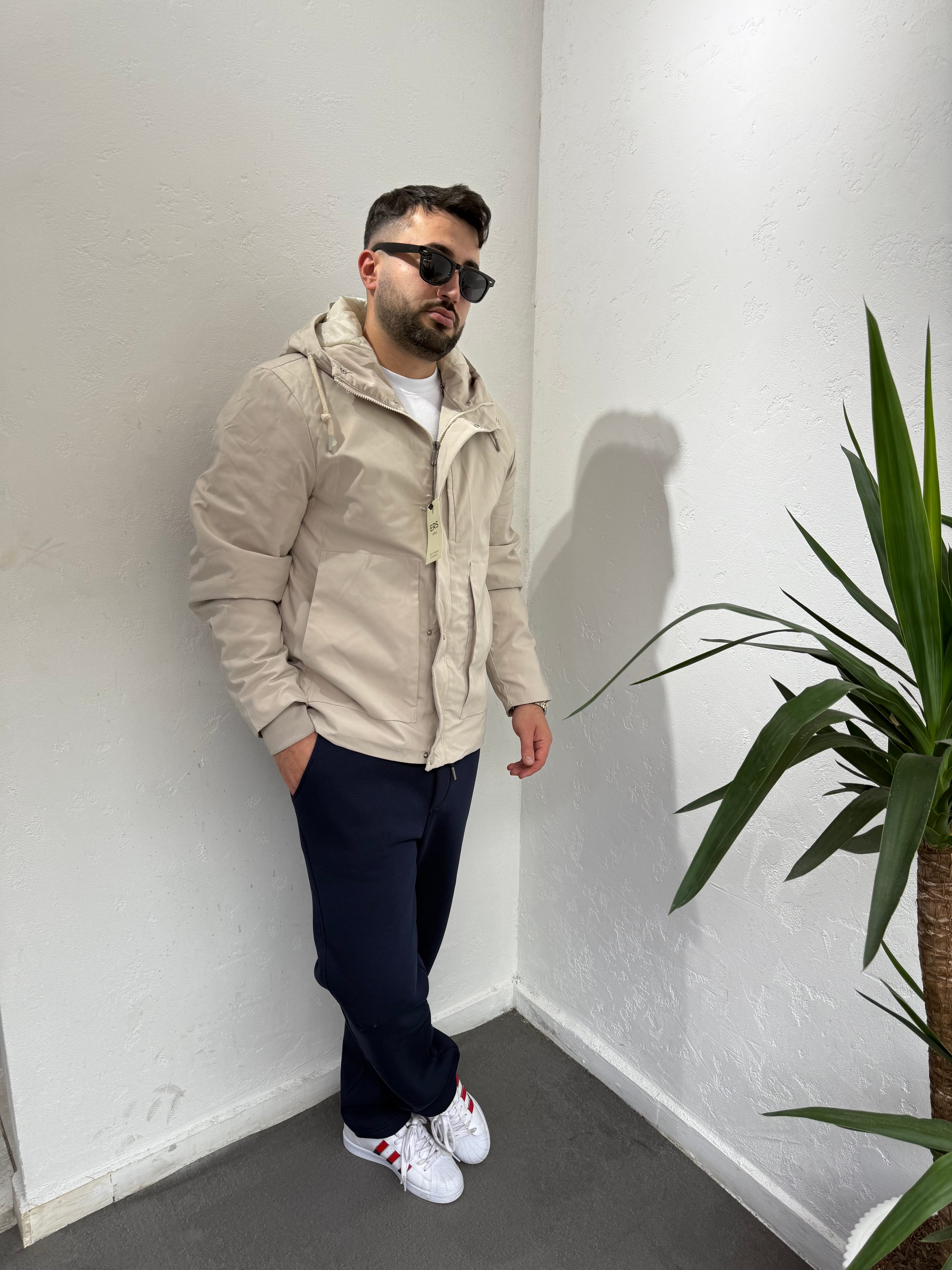 ERS Şişme Mont Krem Kapüşonlu