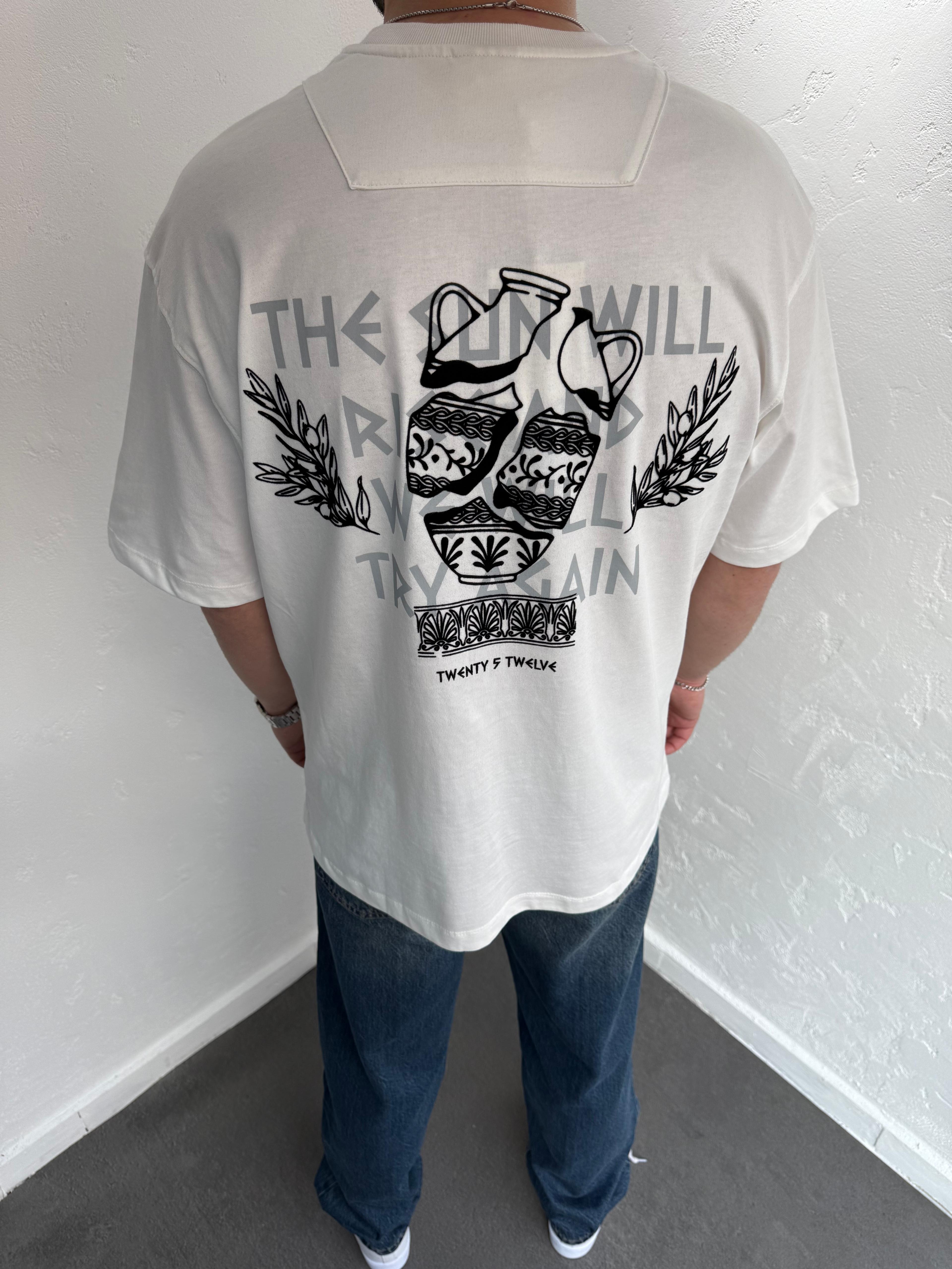2512 The Sun Baskılı Tshirt Beyaz