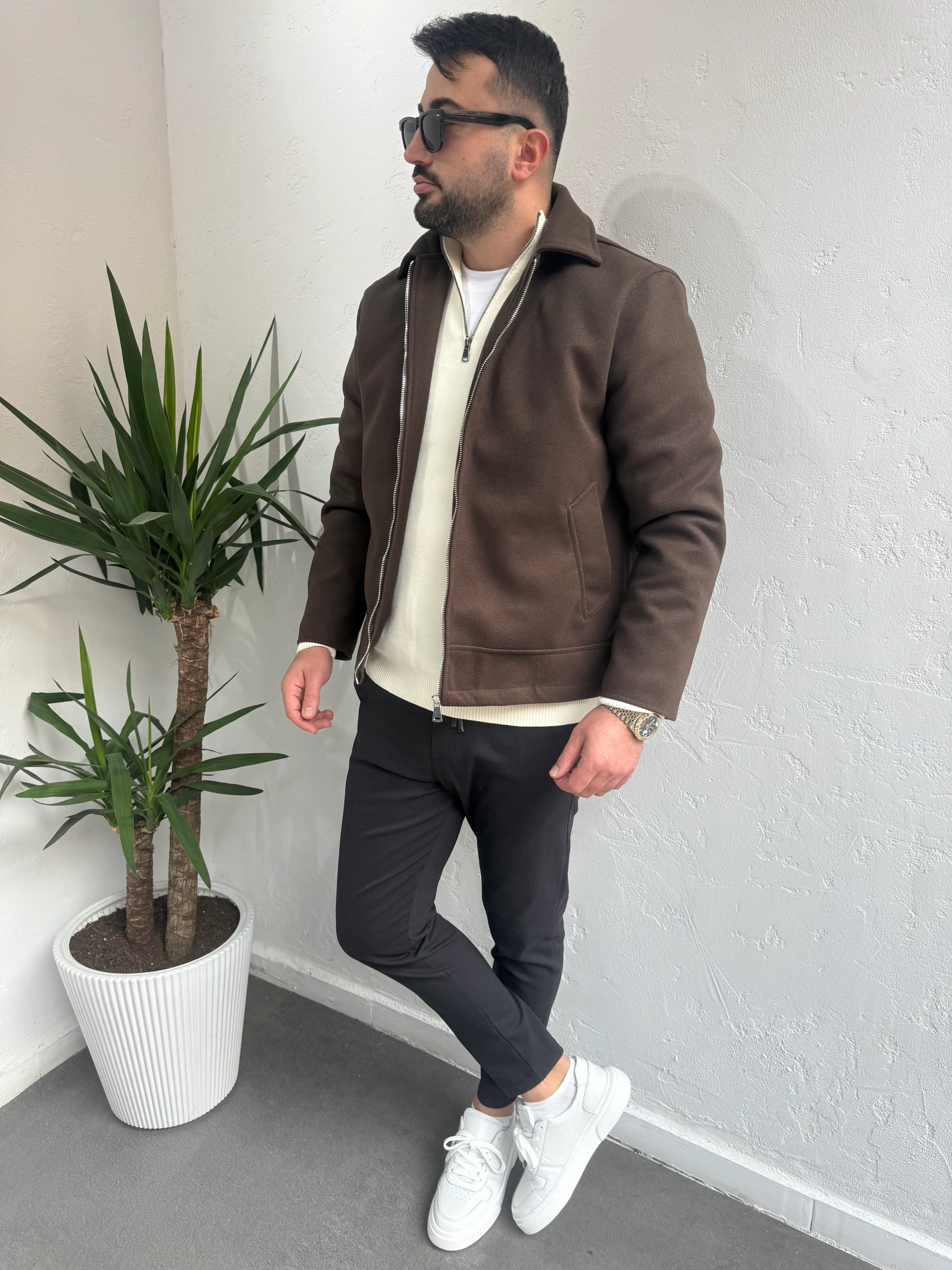 Pilot Kaşe Ceket Kahverengi