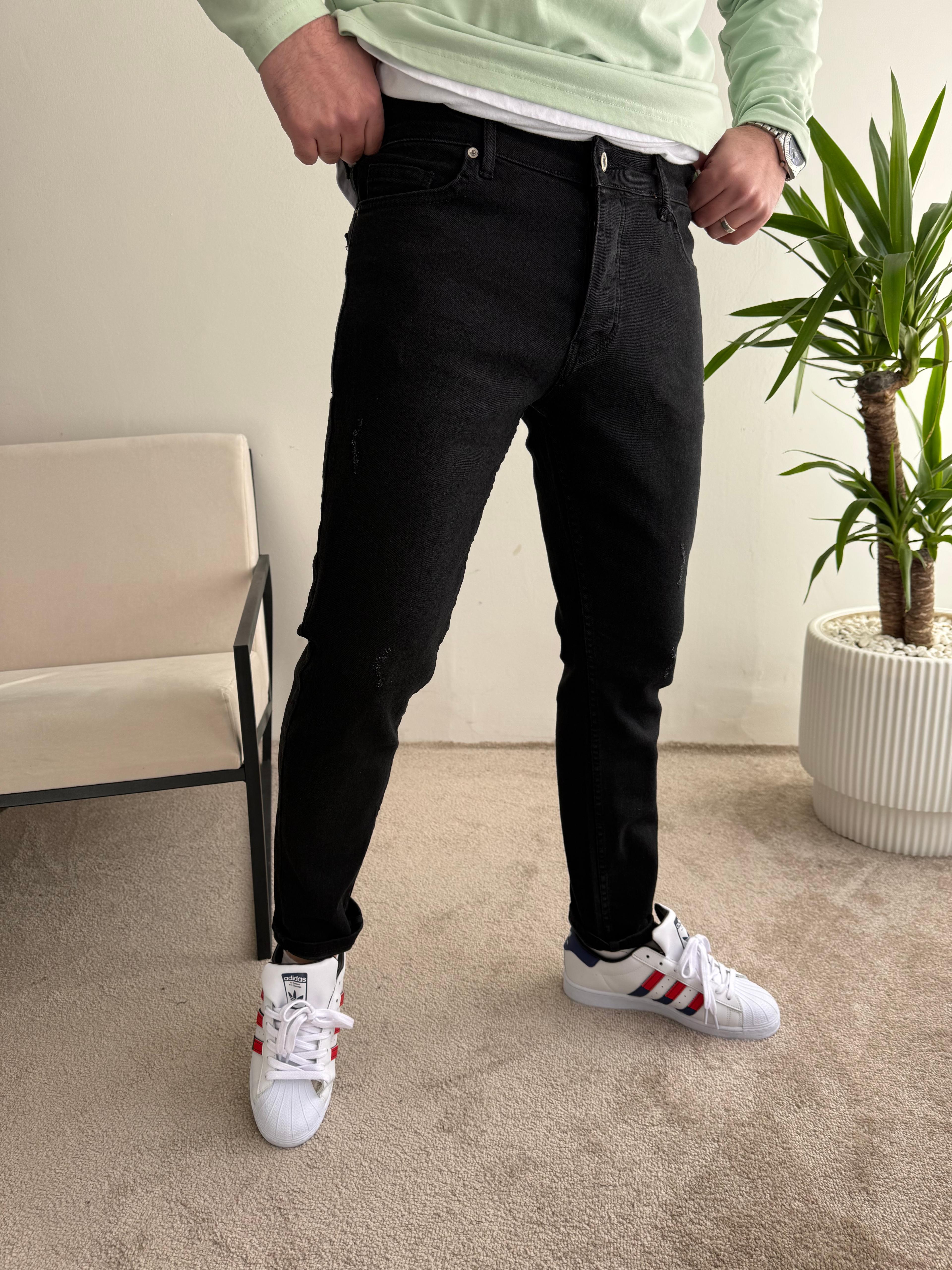 Skinny Jeans Yırtık Siyah