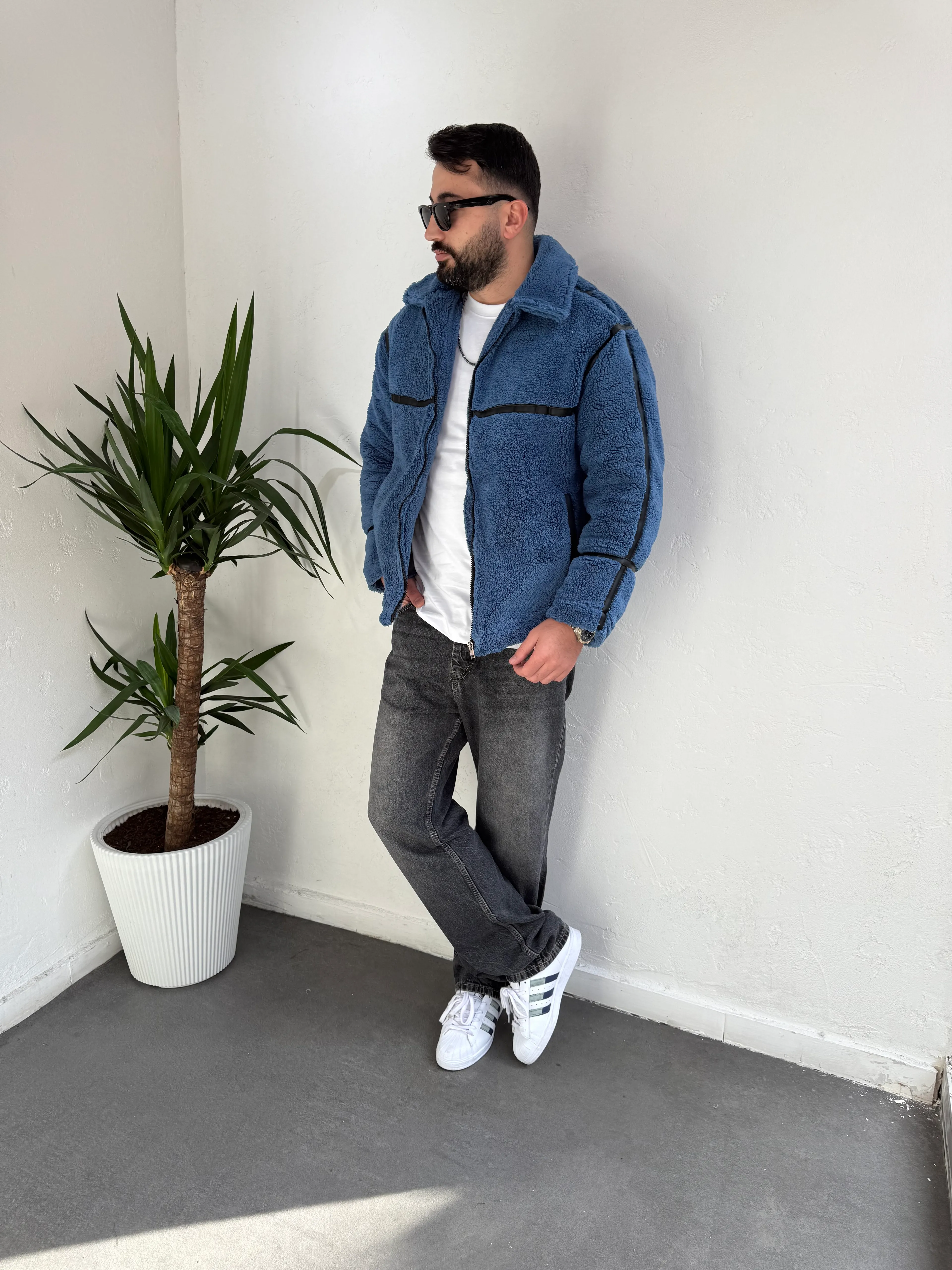 ZR Model Peluş Mont Mavi