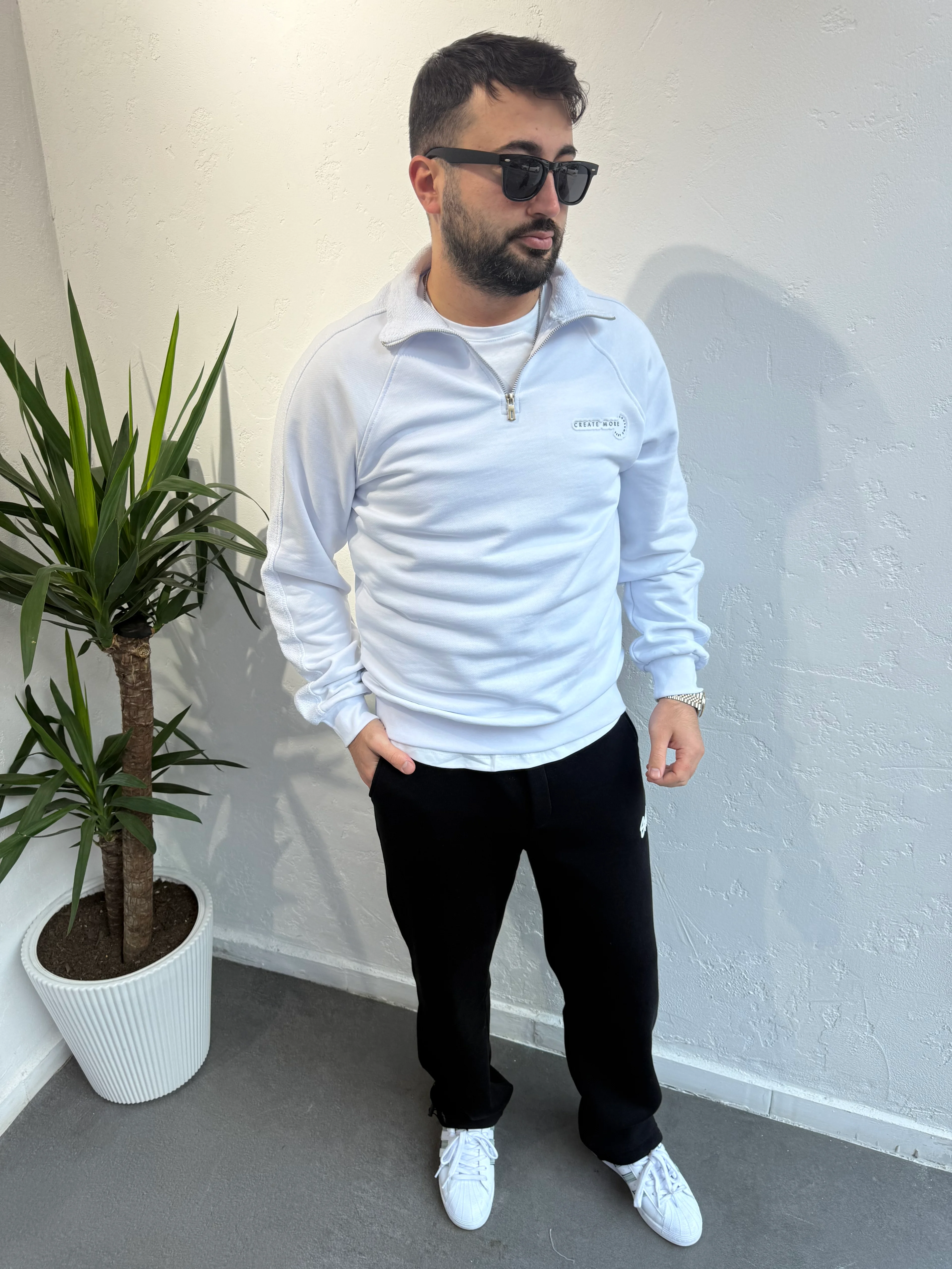 Deep Create Çizgili Sweat Beyaz