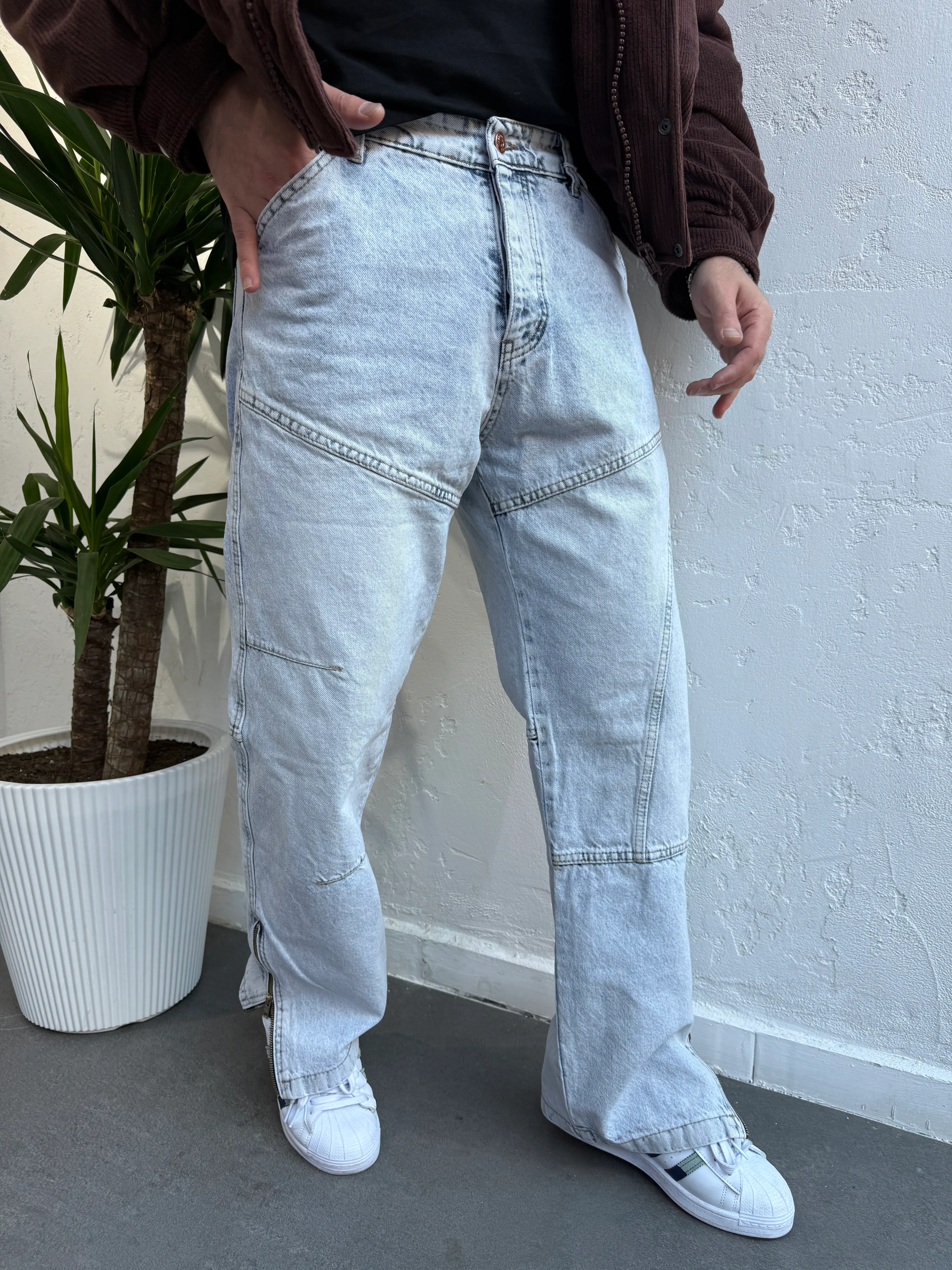 Fermuarlı Paça Tasarım Baggy Buz Mavi