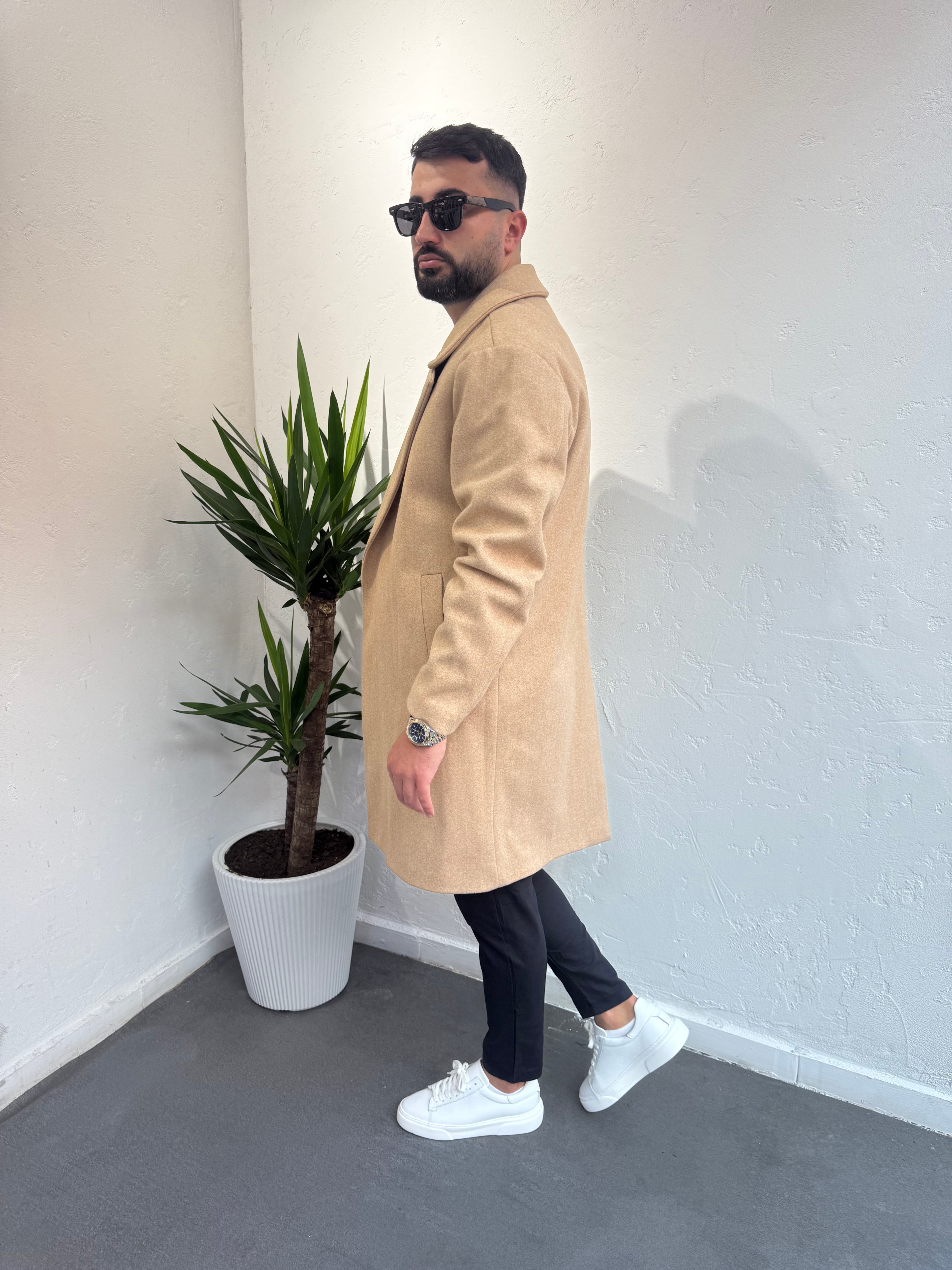 Lenasso Premium Kaşe Kaban Krem