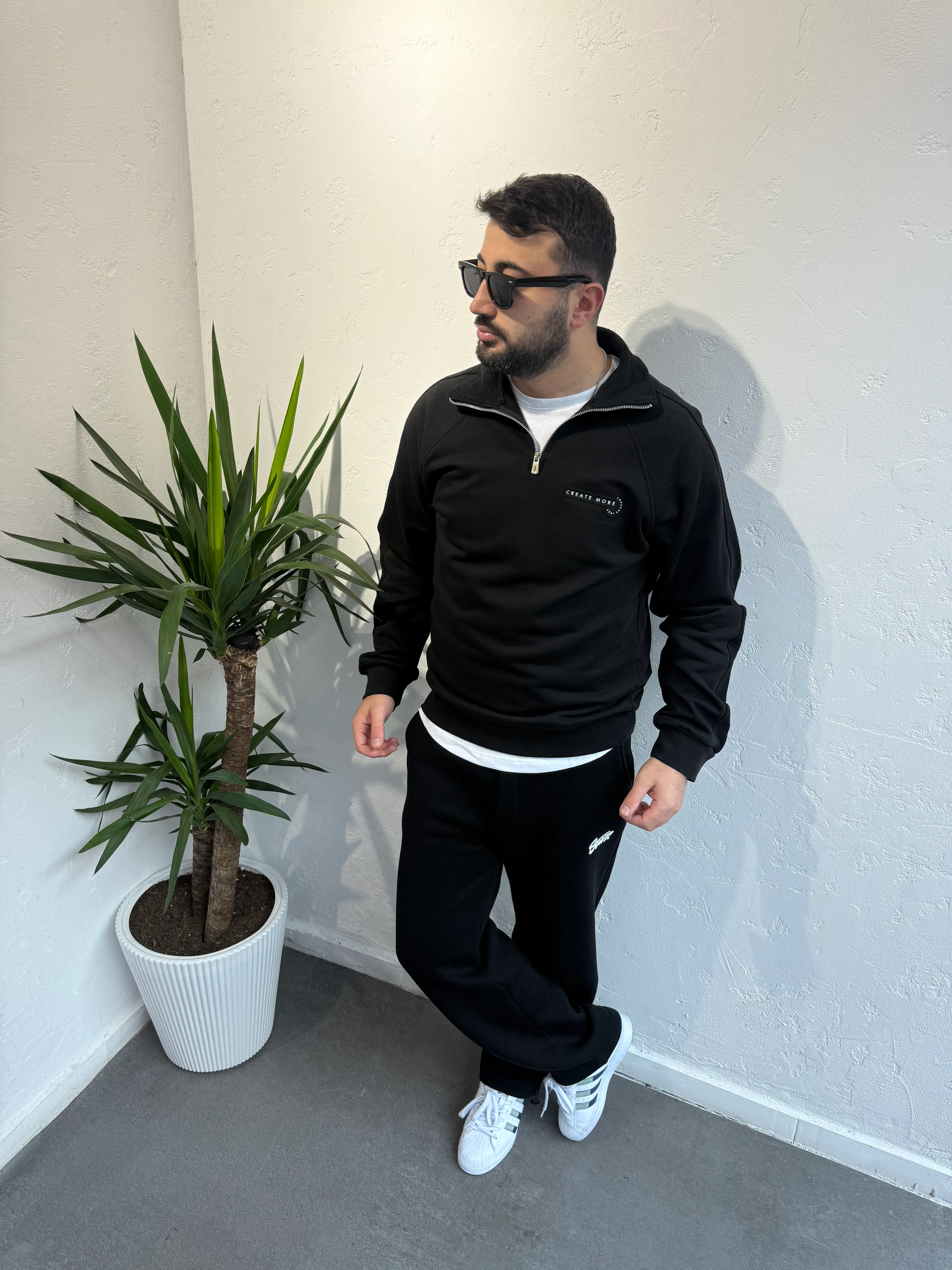 Deep Create Çizgili Sweat Siyah