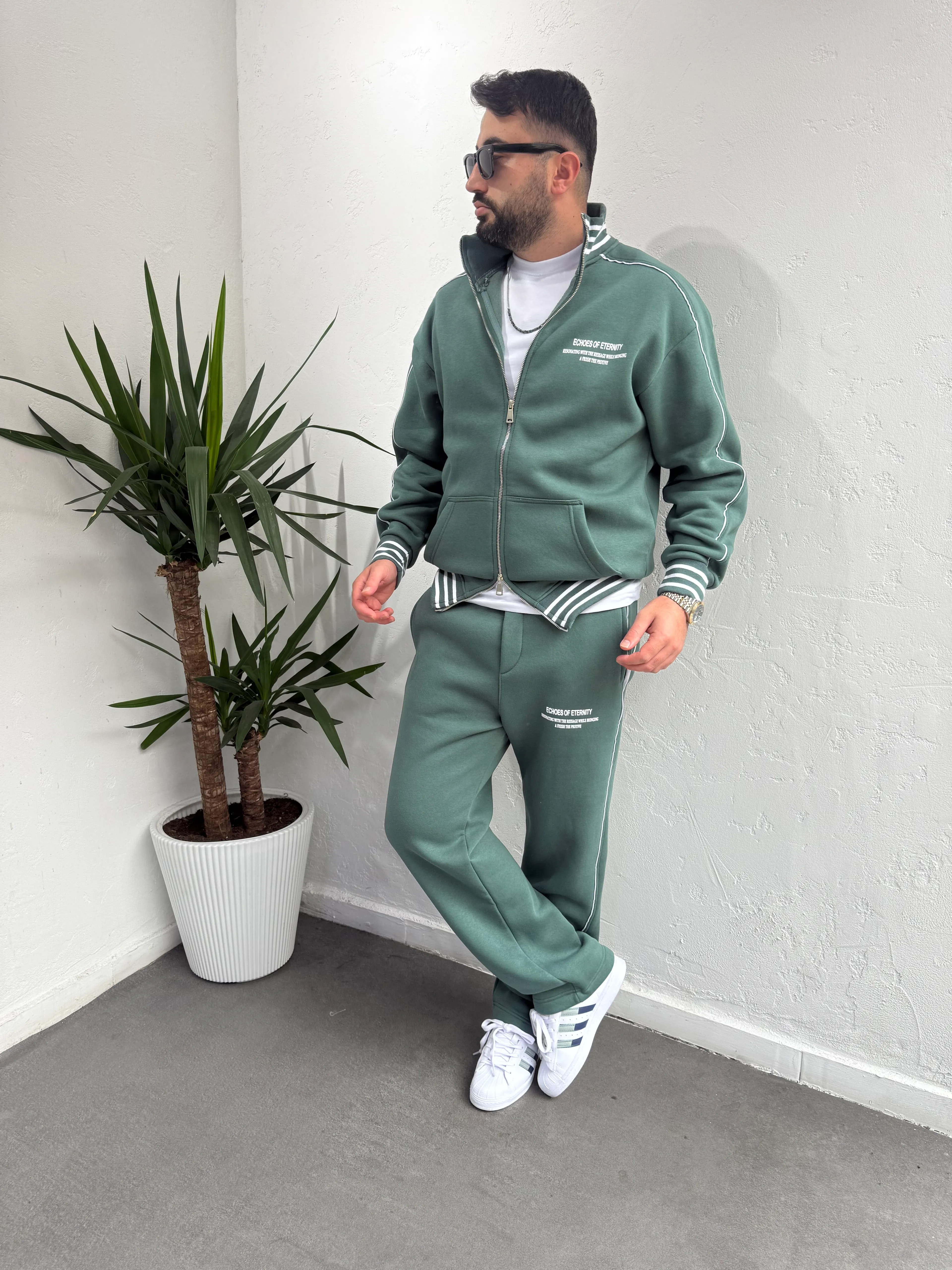 Deep Çift Fermuar Detaylı Eşofman Takımı Yeşil