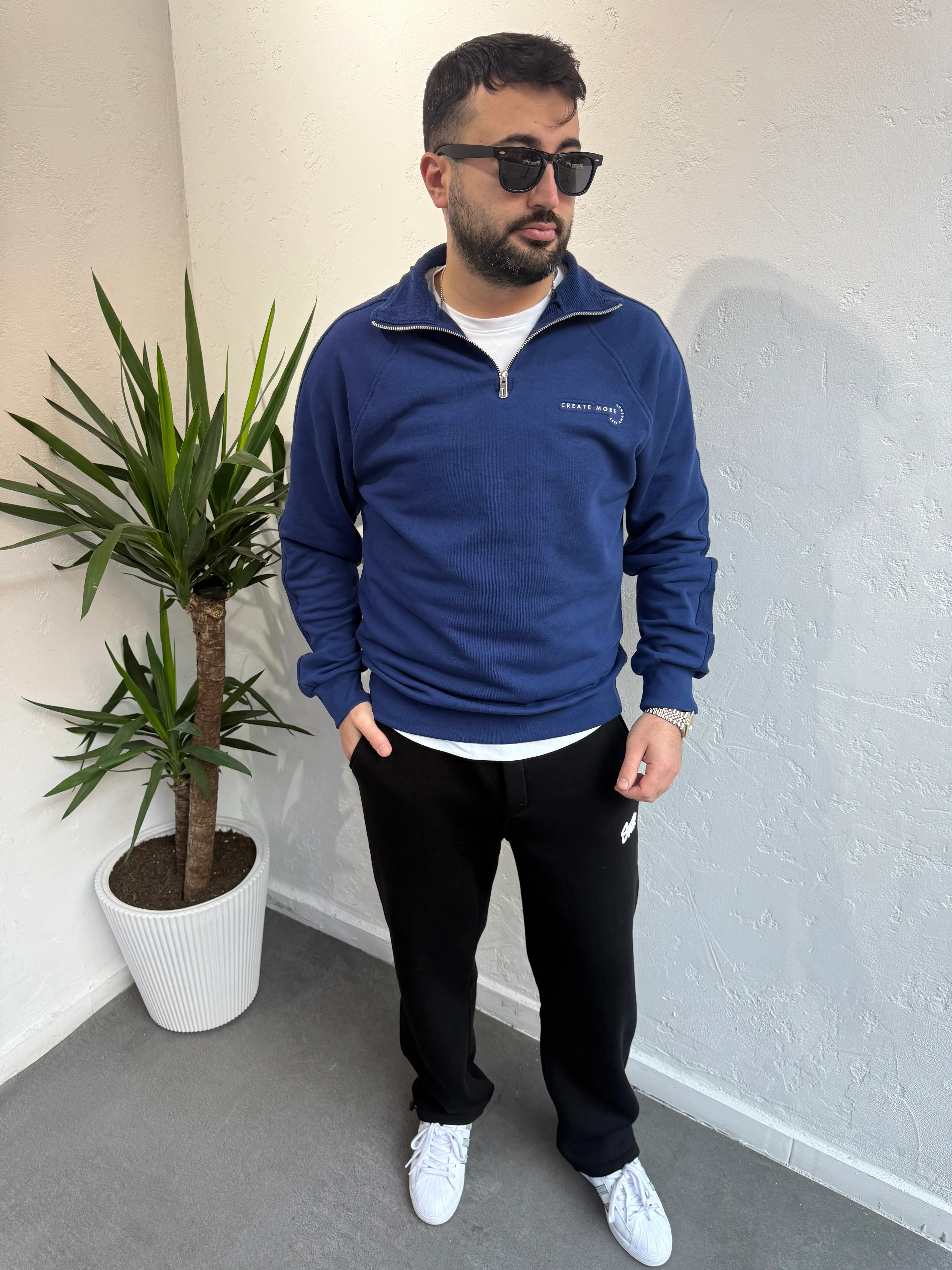 Deep Create Çizgili Sweat Mavi