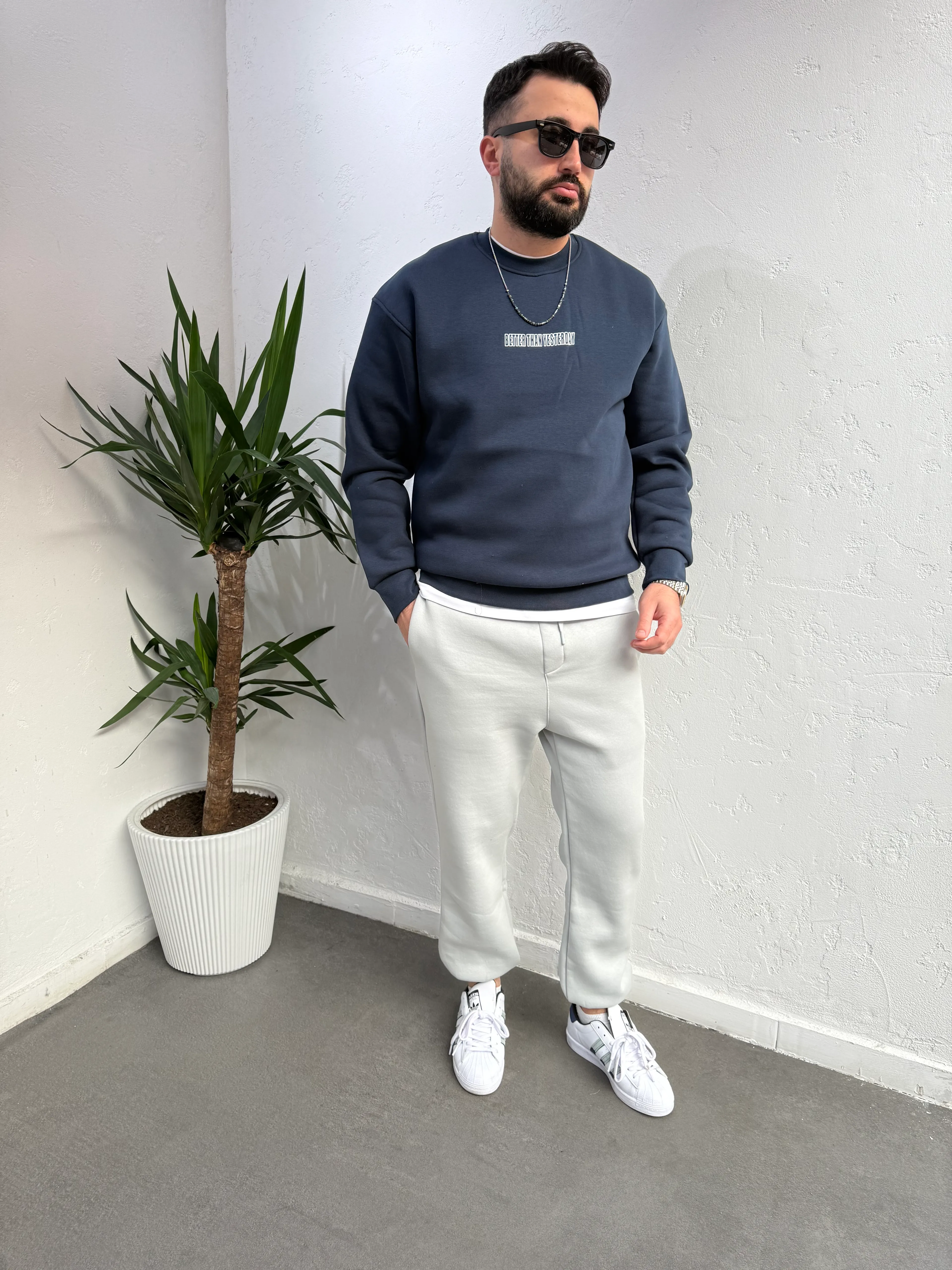 Deep Ön Arka Baskılı Sweatshirt Mavi