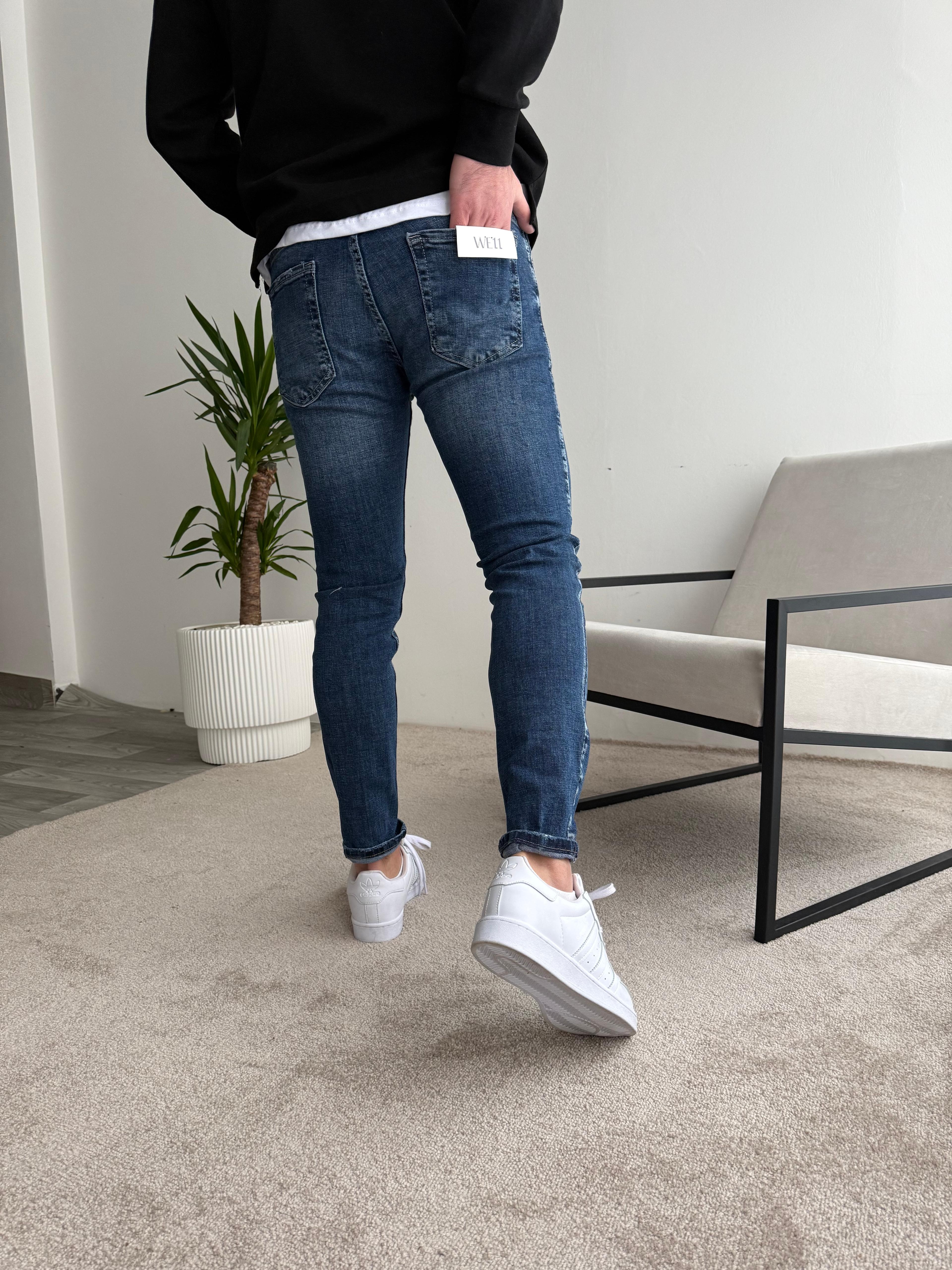 Skinny Kot Yırtık Koyu Mavi