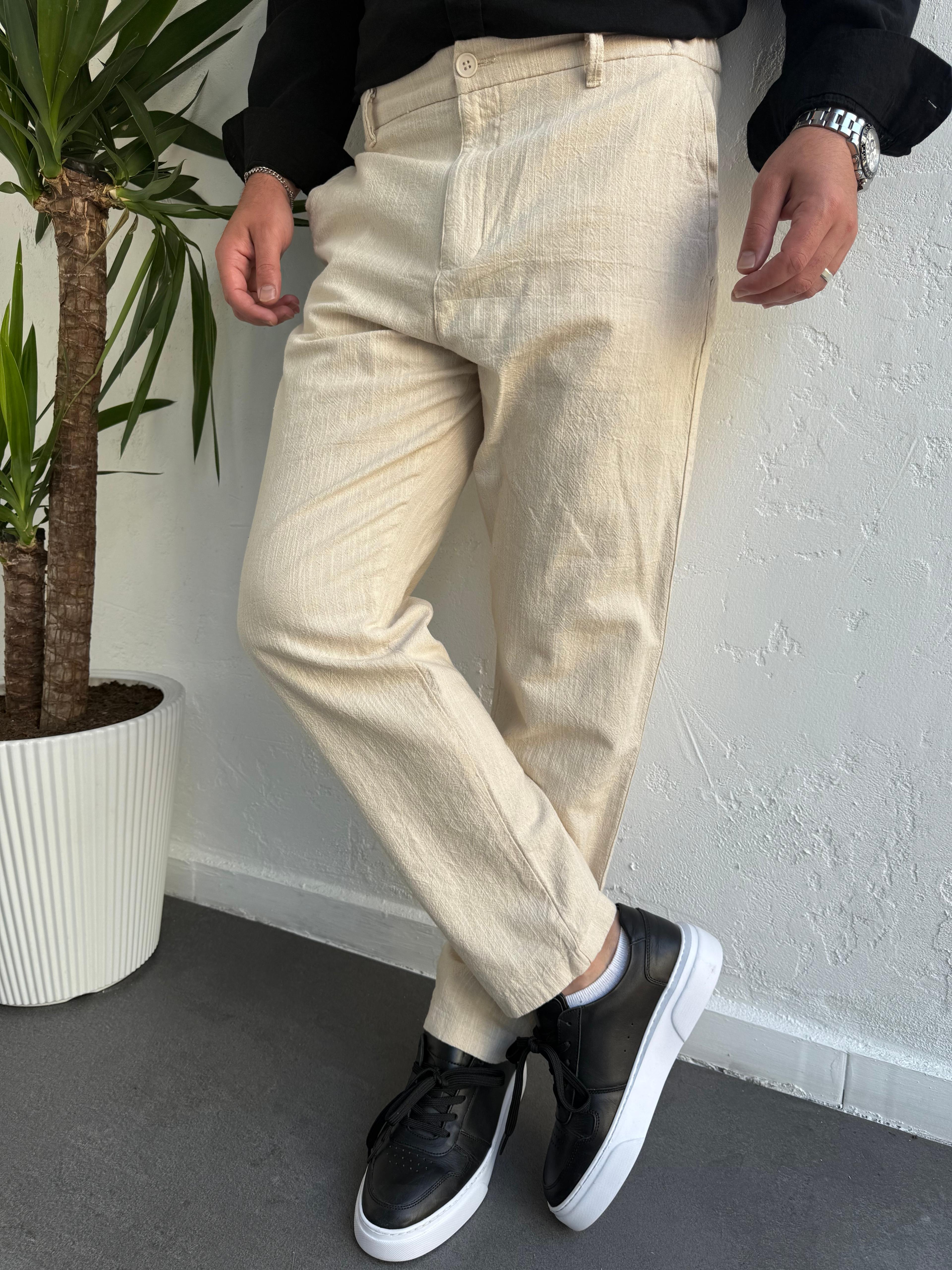 2512 Keten Pantolon Bej