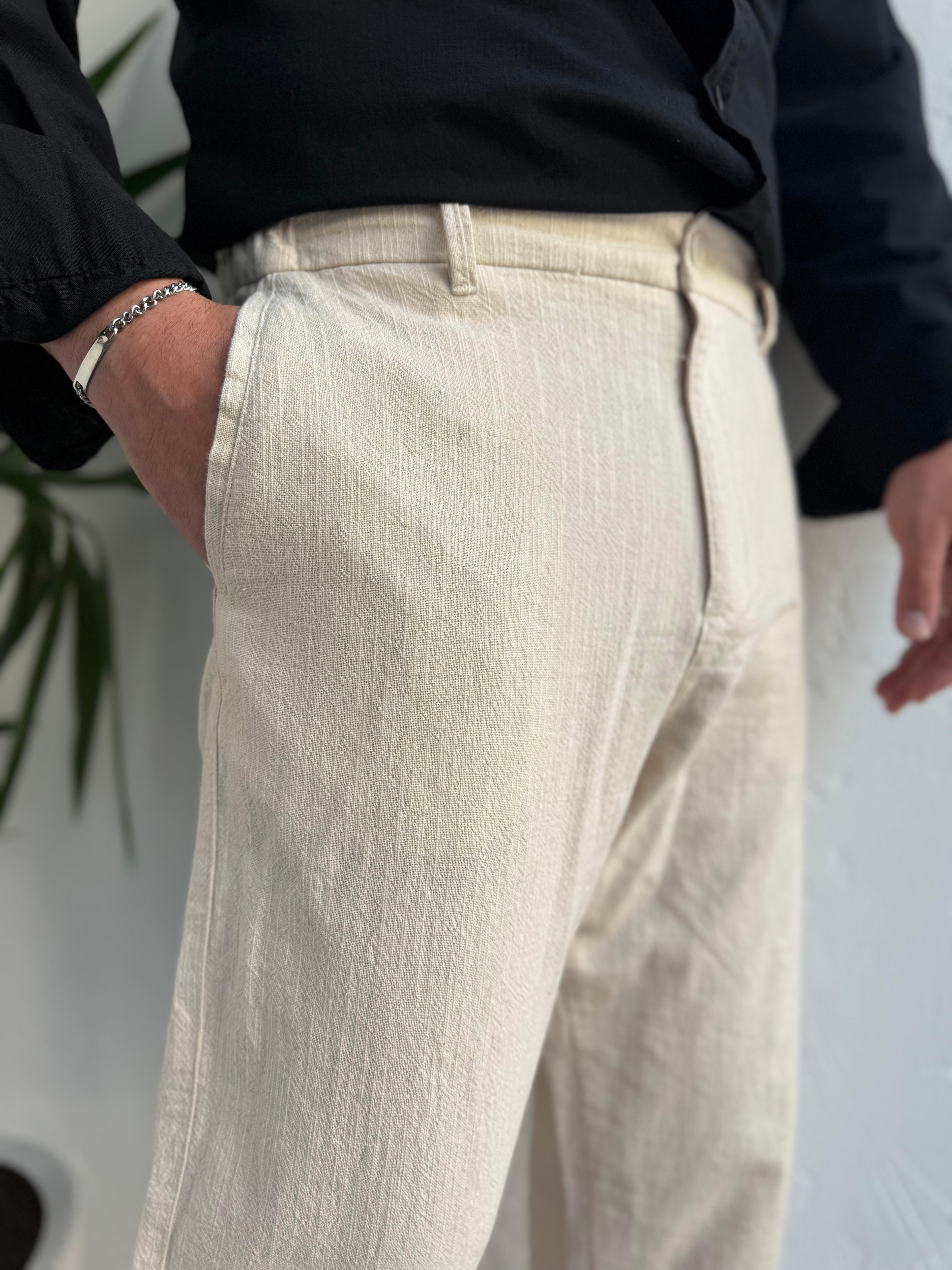 2512 Keten Pantolon Bej