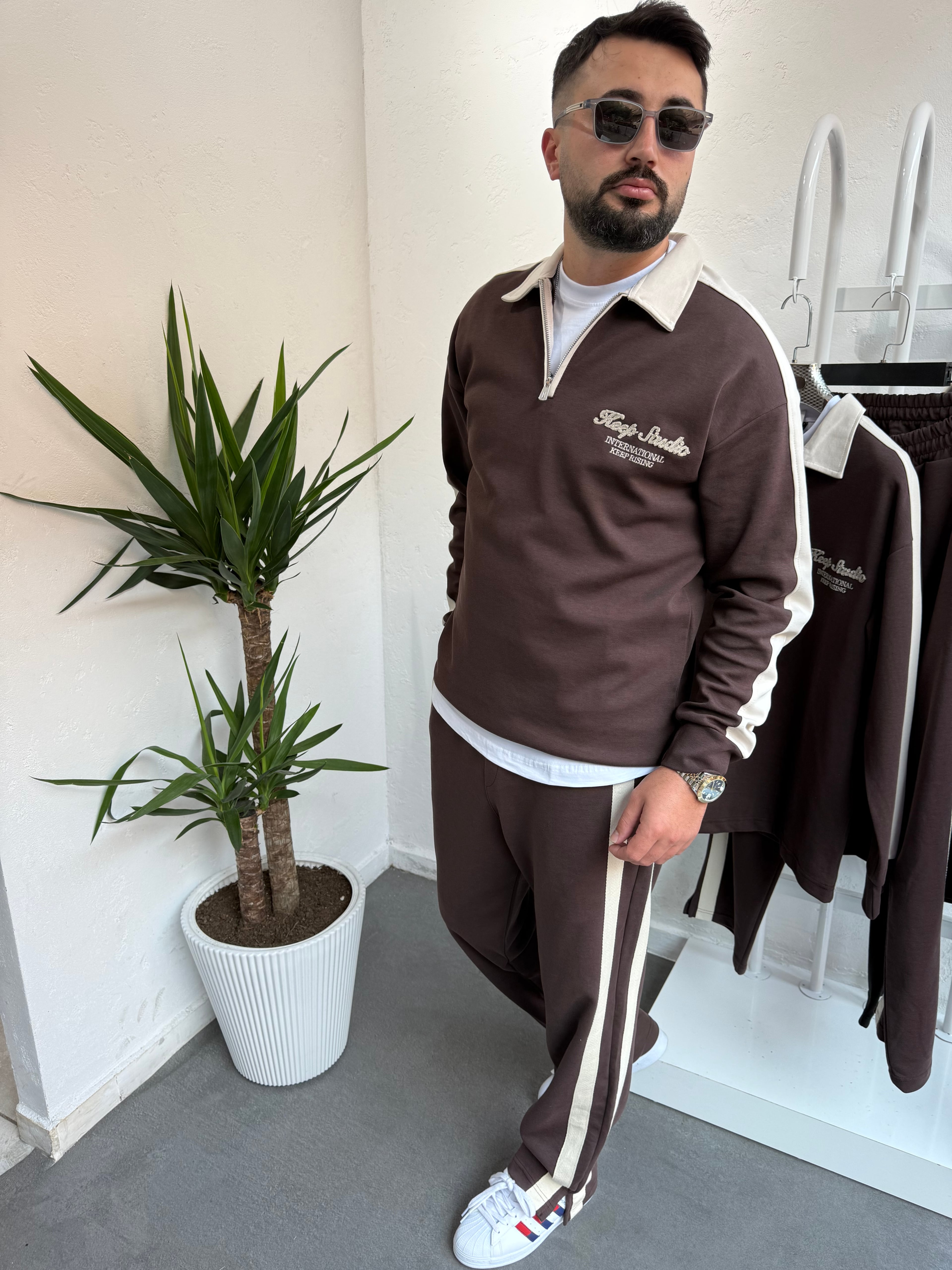 Fermuarlı Yaka Baggy Eşofman Takımı Kahve