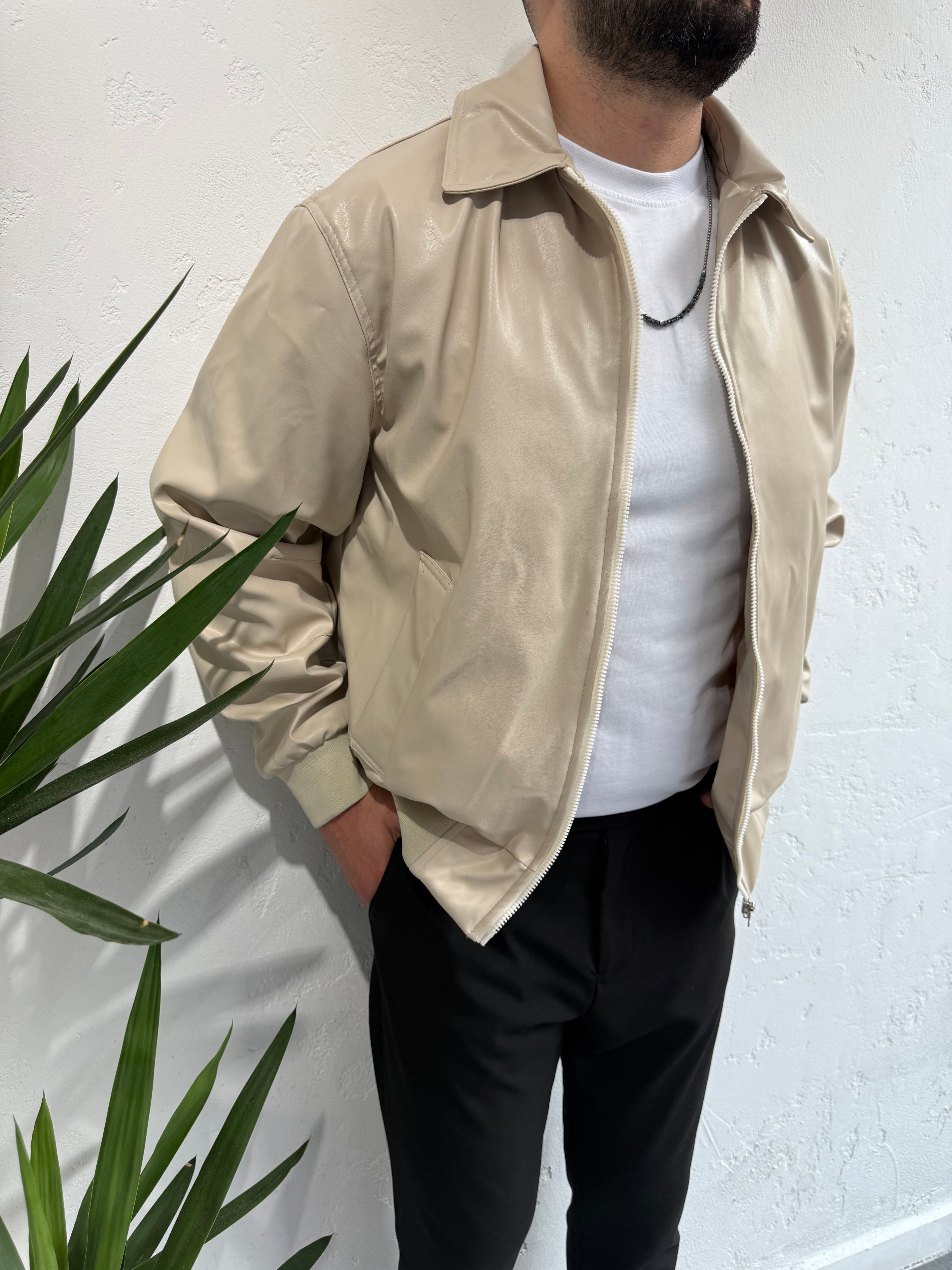 Zr Model Pilot Deri Ceket Krem
