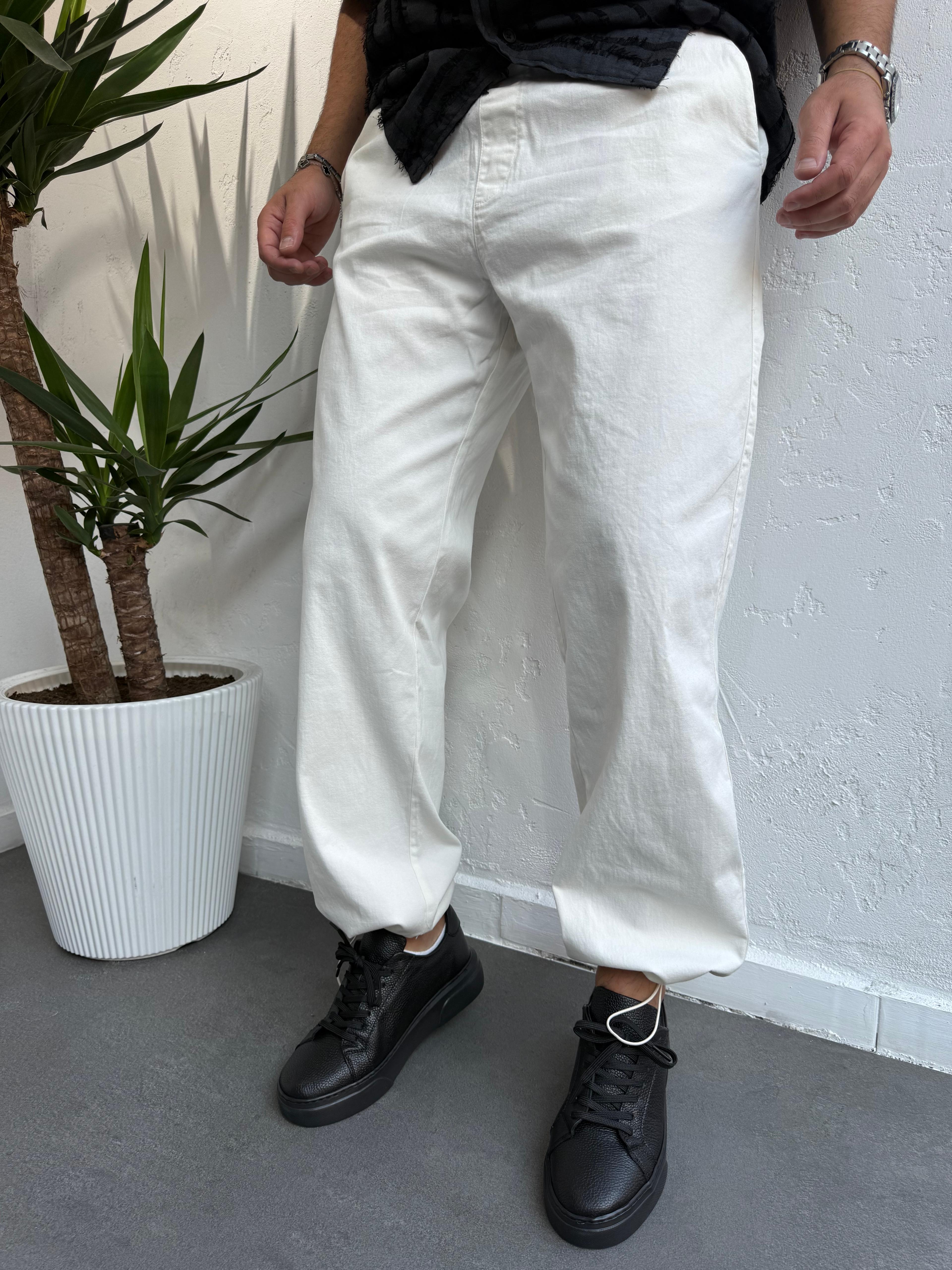 We11 Gabardin Baggy Pantolon Beyaz