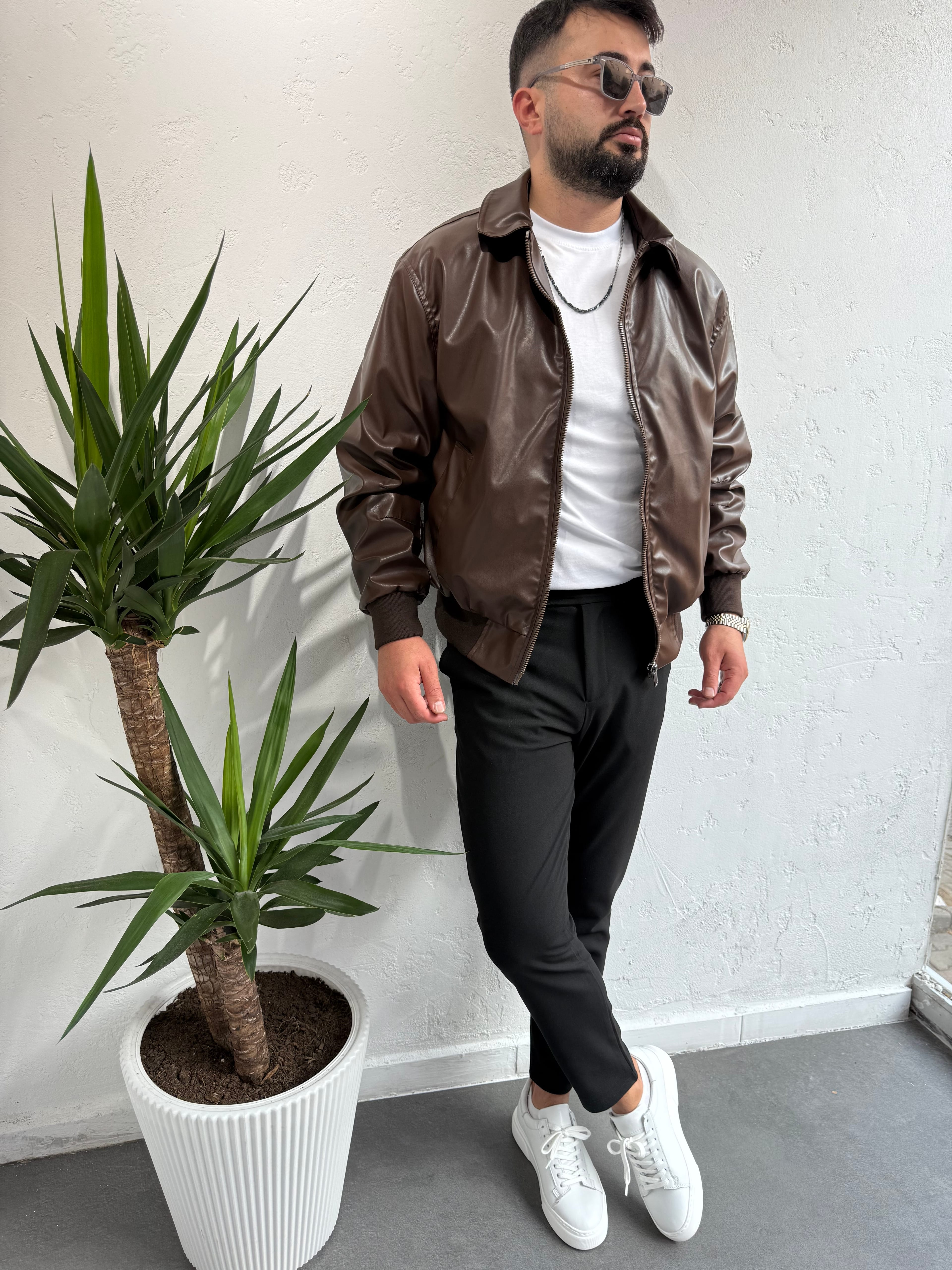 Zr Model Pilot Deri Ceket Kahve