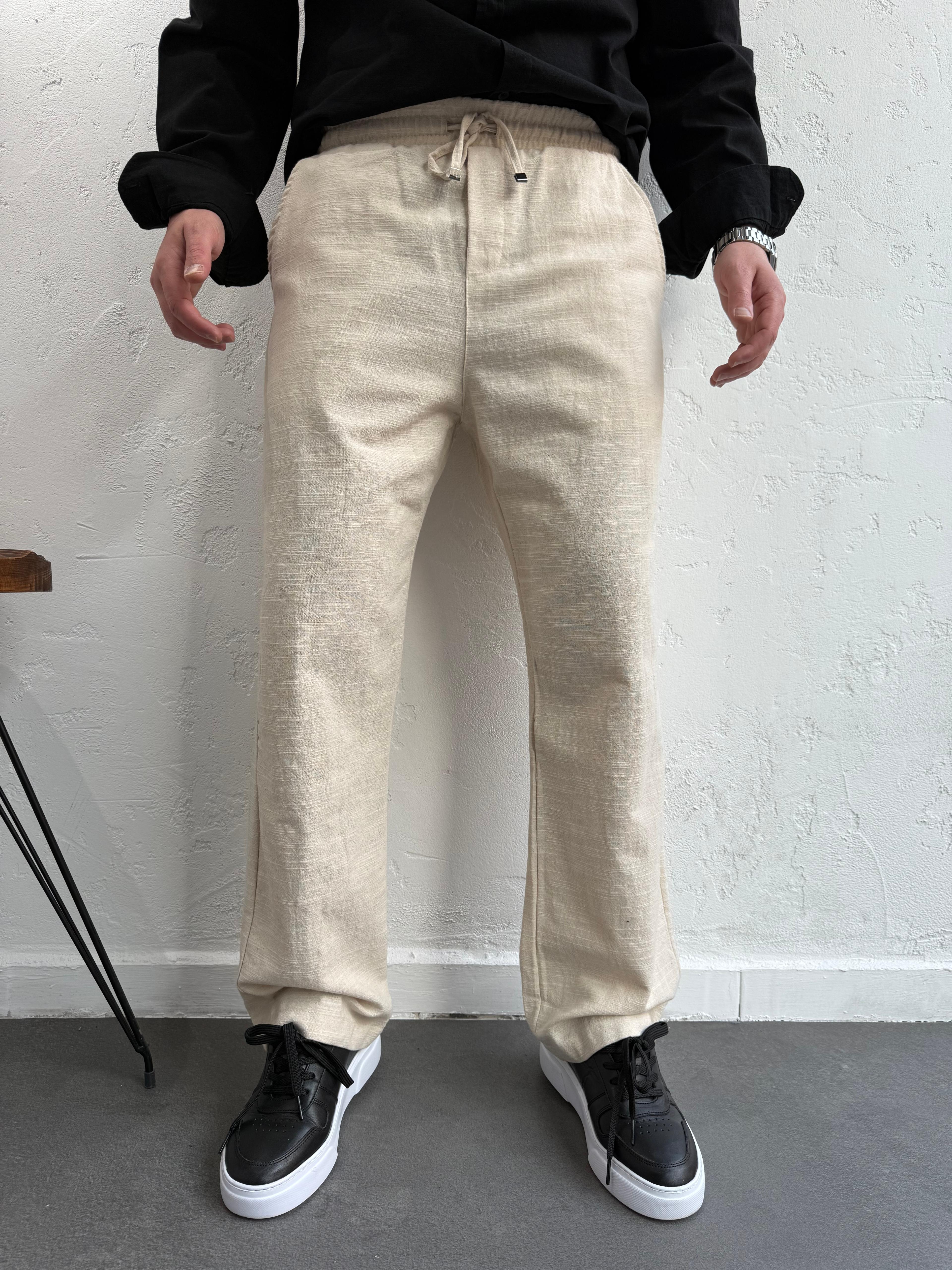 Lenasso Keten Baggy Pantolon Krem