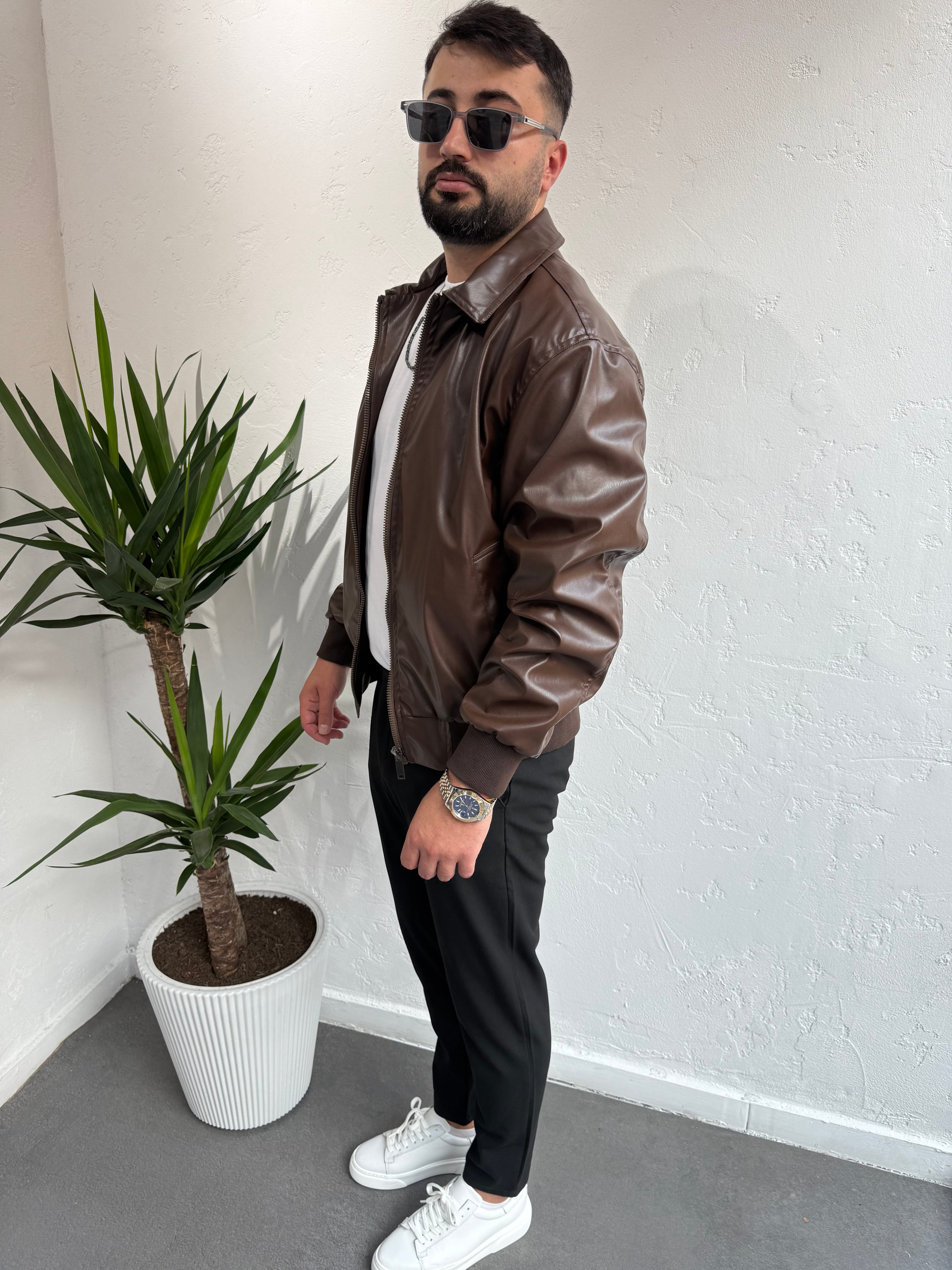 Zr Model Pilot Deri Ceket Kahve