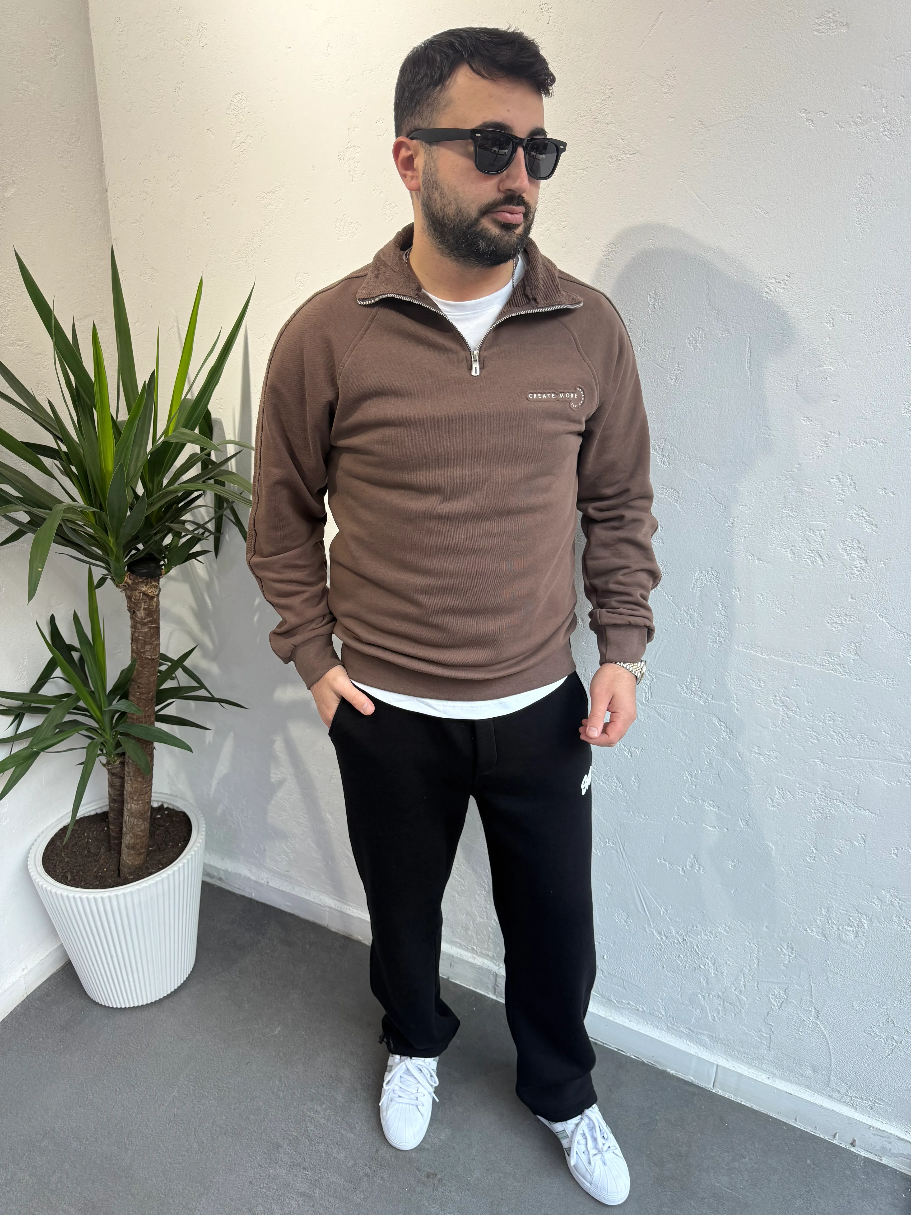 Deep Create Çizgili Sweat Kahve