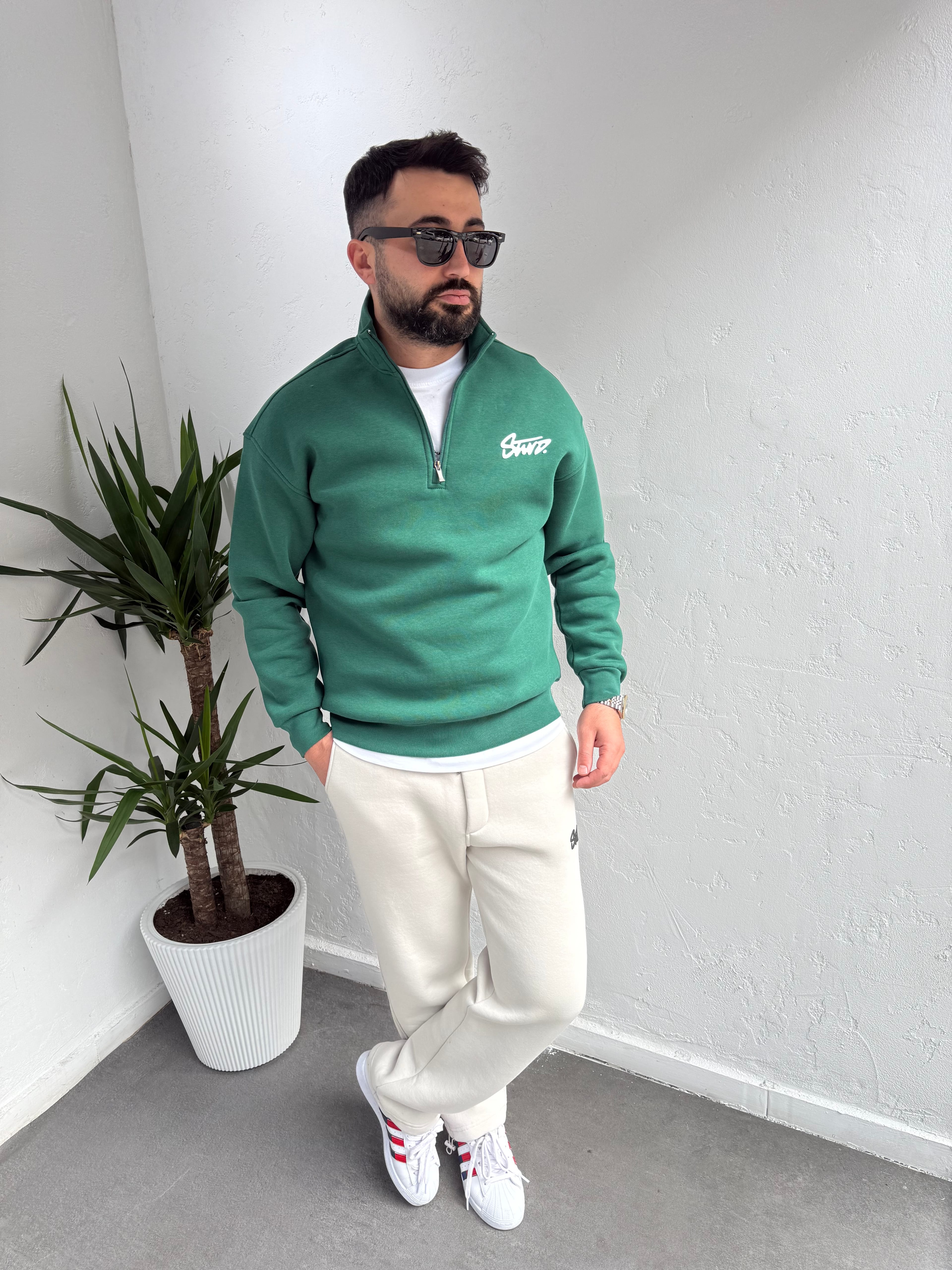 STWD Cotton Fermuarlı Sweatshirt Haki Yeşili