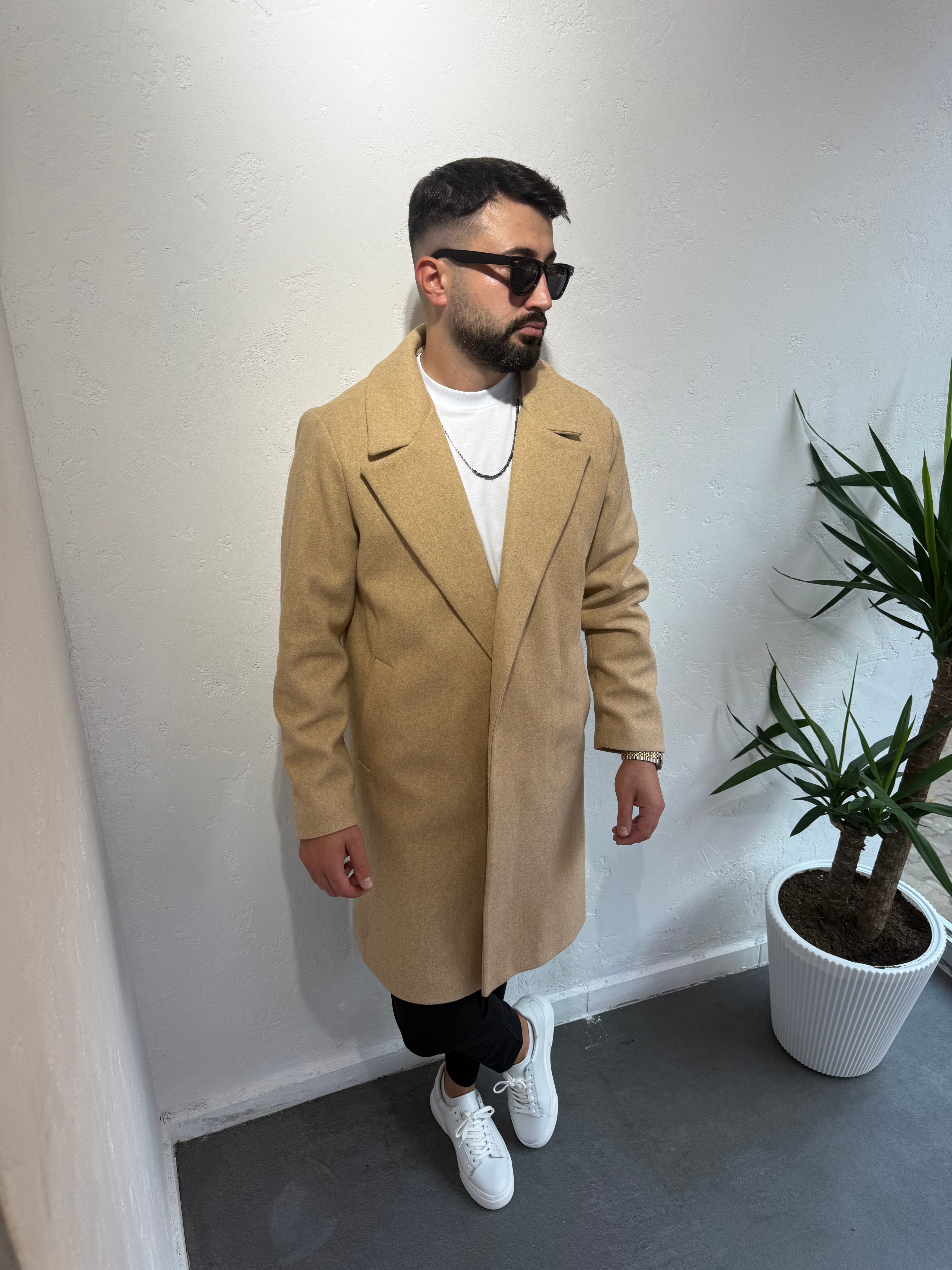 Lenasso Premium Kaşe Kaban Krem