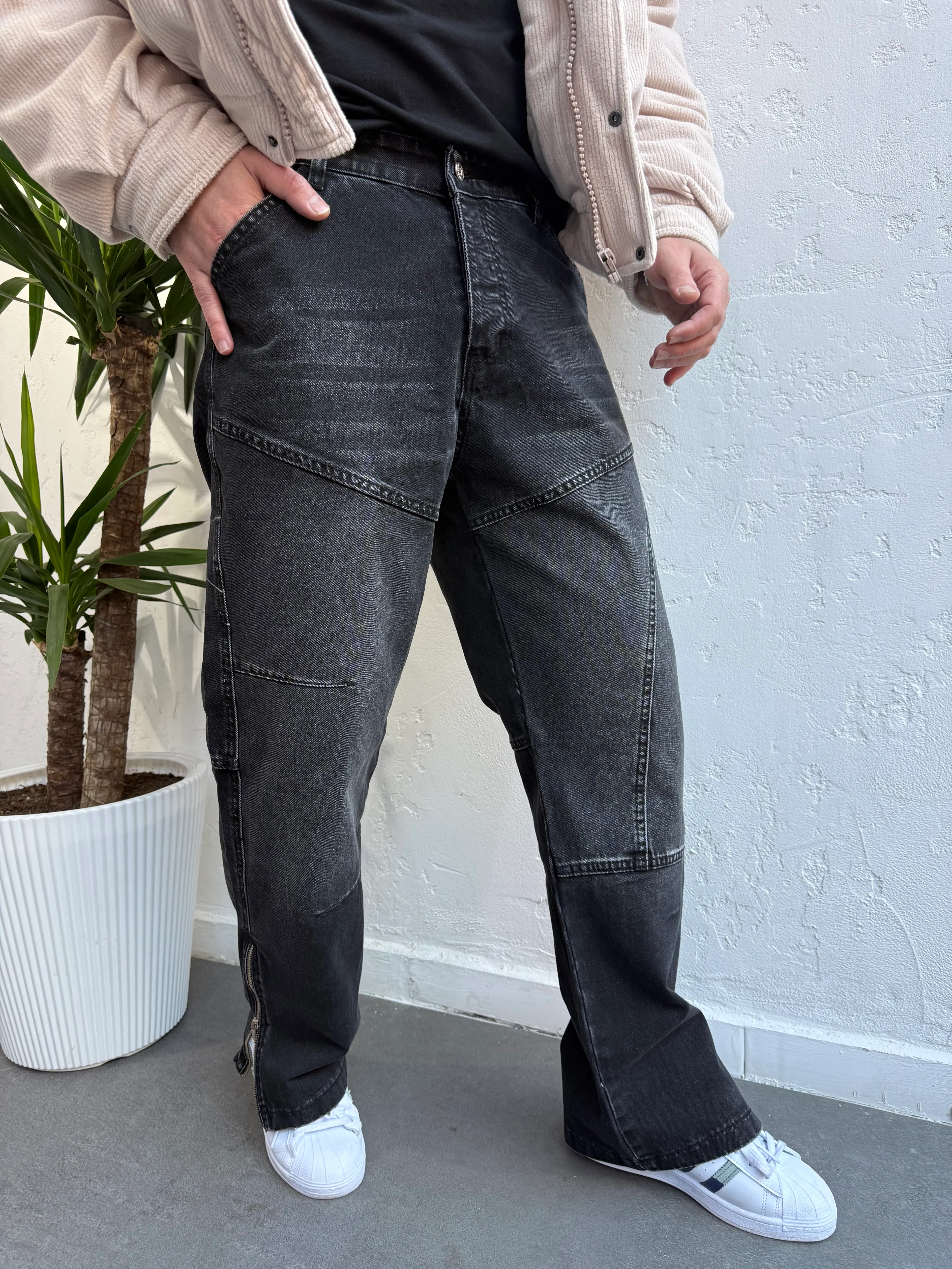 Fermuarlı Paça Tasarım Baggy Siyah