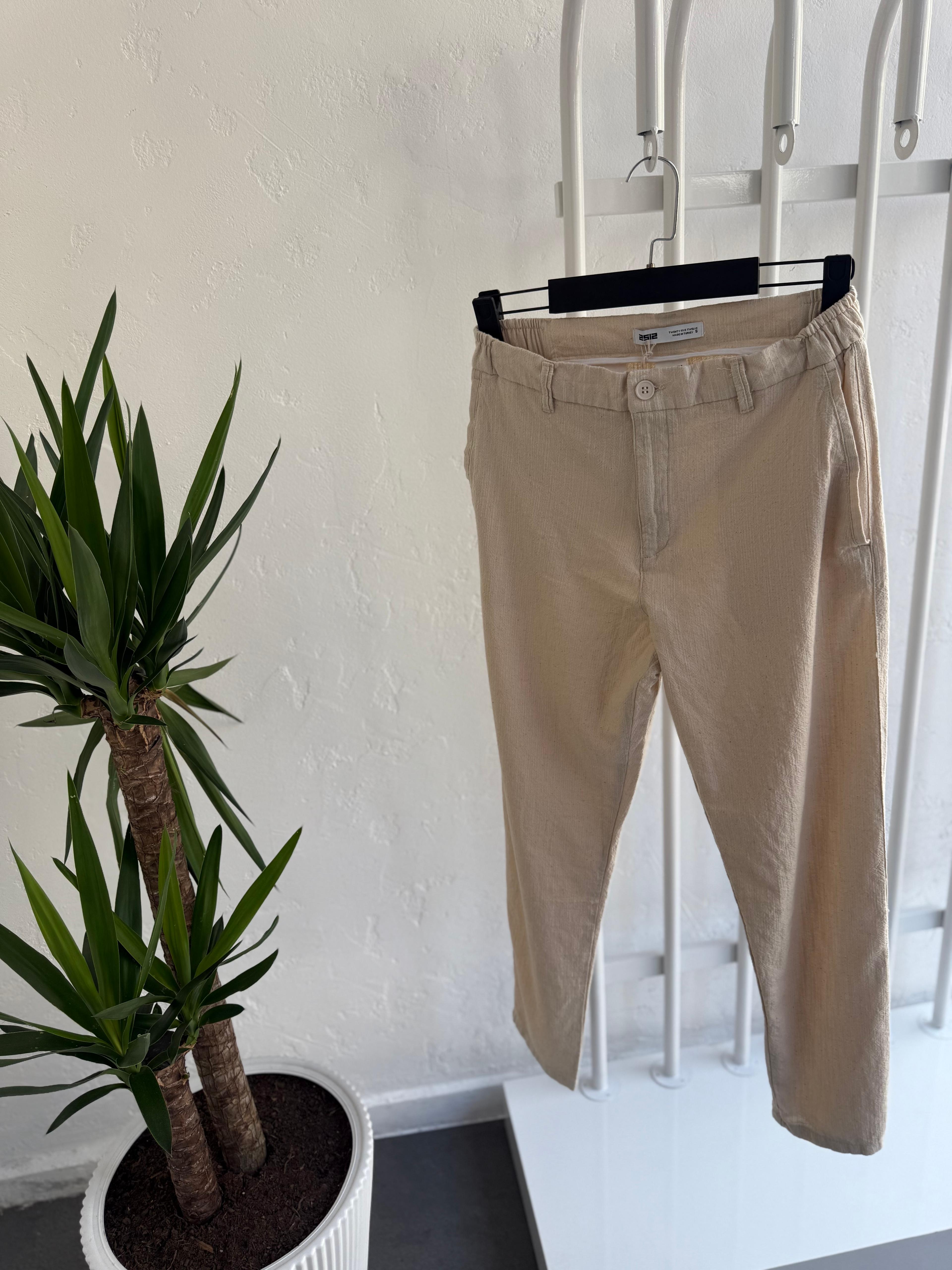 2512 Keten Pantolon Bej